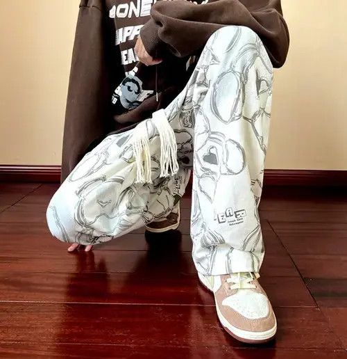 Designer × Japanese Brand × Vintage Punkrock Abstract Bear Print Drawstring Wide Leg Pants Size US 31 - 3 Thumbnail
