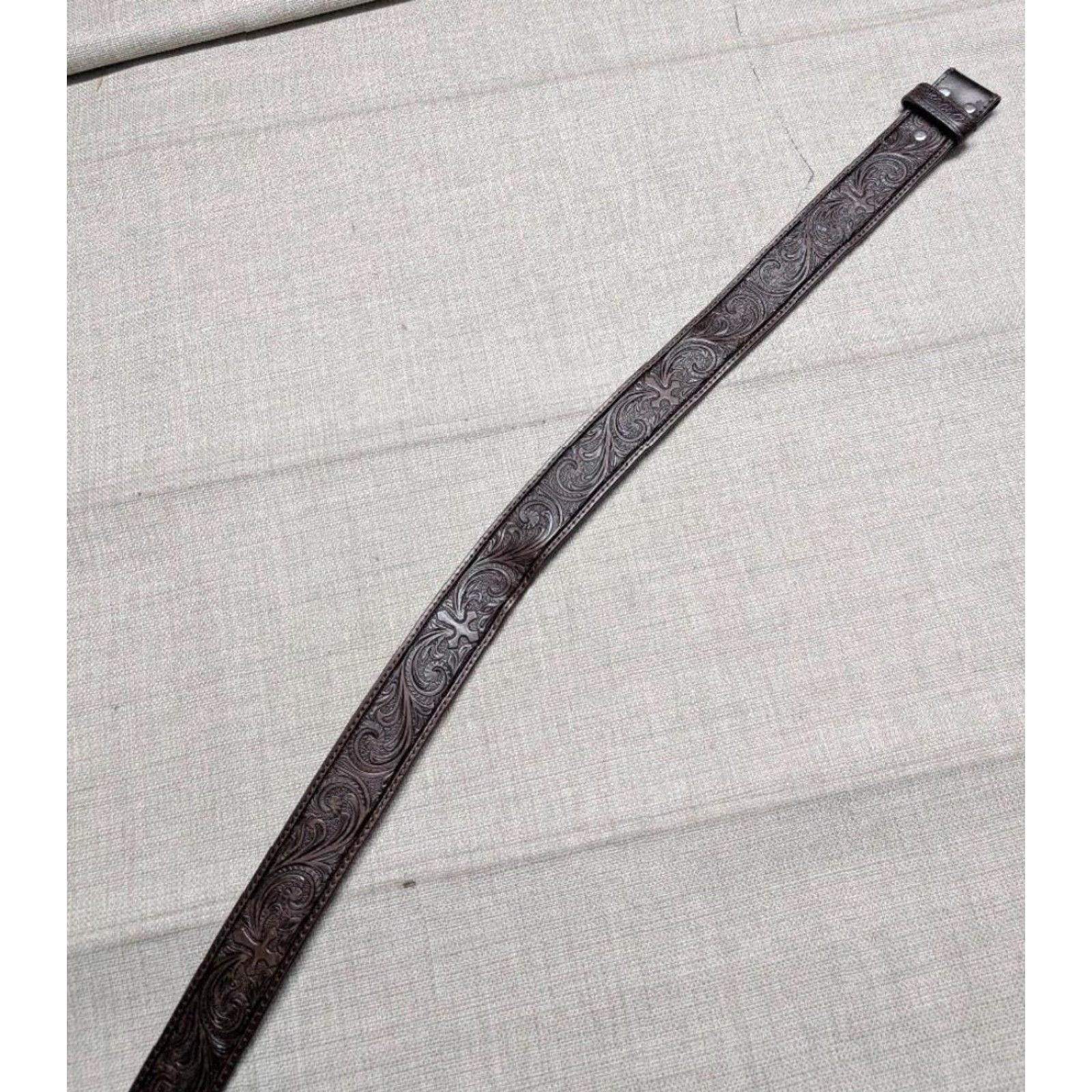 Vintage VINTAGE Nocona belt Tooled brown leather western belt 34 Men Adult Belt WestErn Mens Size 34 - 5 Thumbnail