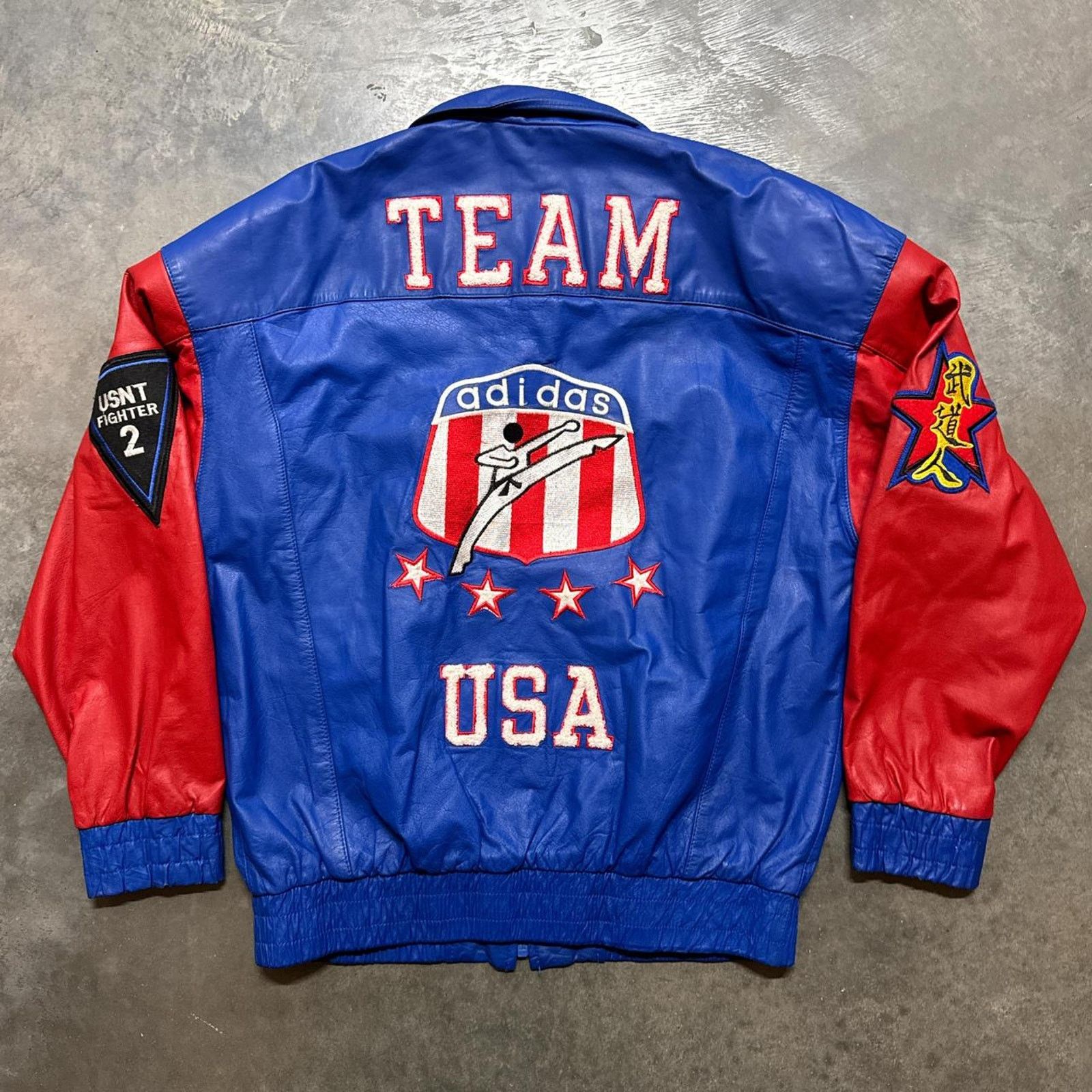 Adidas × Vintage Vintage 1980s RARE Adidas Karate Team USA Leather Jacket Size US L / EU 52-54 / 3 - 1 Thumbnail