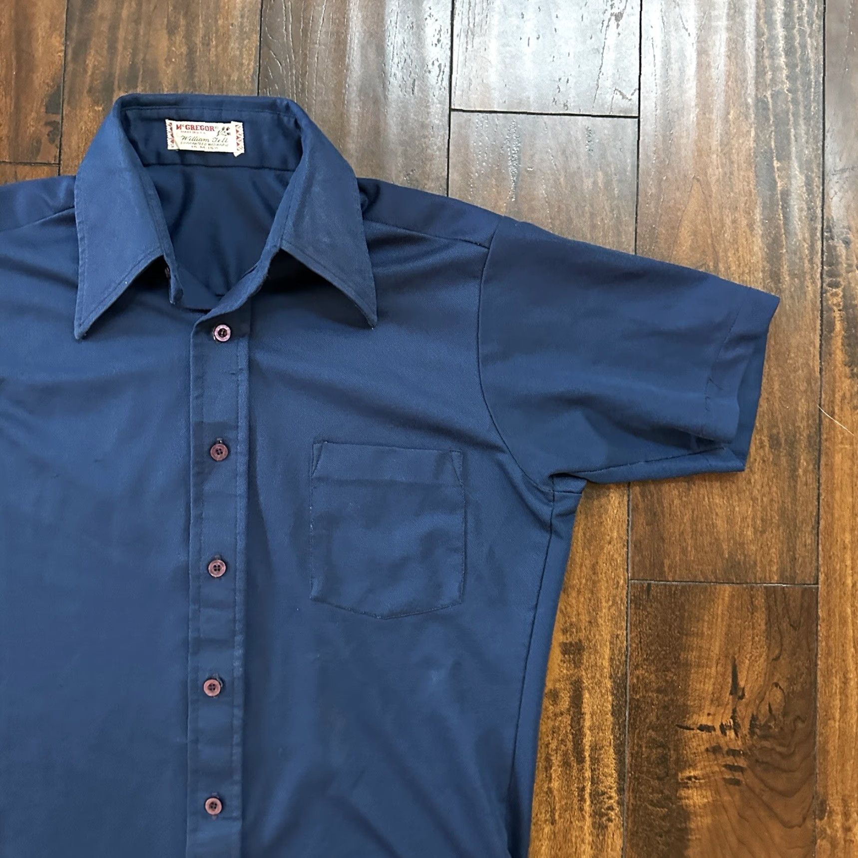 McGregor VINTAGE MCGREGOR Shirt M Short Sleeve Button-Front Blue Plaid Rockabilly USA 70s Mens/Adults Size US M / EU 48-50 / 2 - 3 Thumbnail
