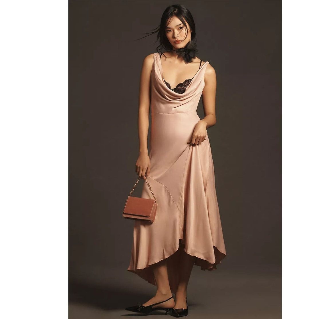 Anthropologie NWT Cowl-Neck Asymmetrical Twofer Slip Dress $178 XS Pink Size XS / US 0-2 / IT 36-38 - 1 Thumbnail