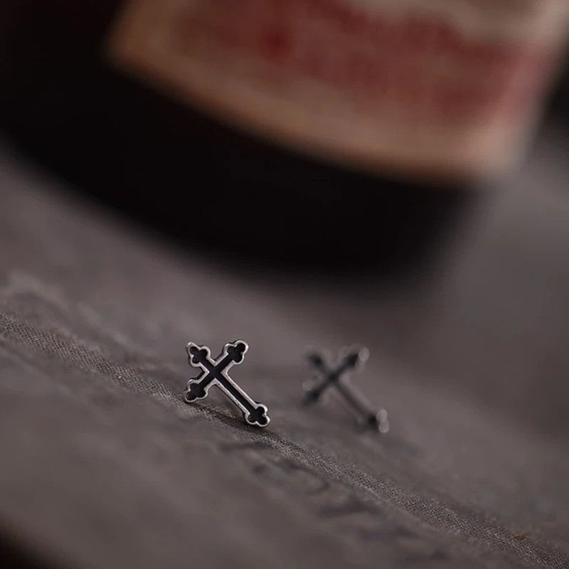 Jewelry Tiny Gothic Cross Stud Earrings 925 Sterling Ear Gift Size ONE SIZE - 5 Thumbnail