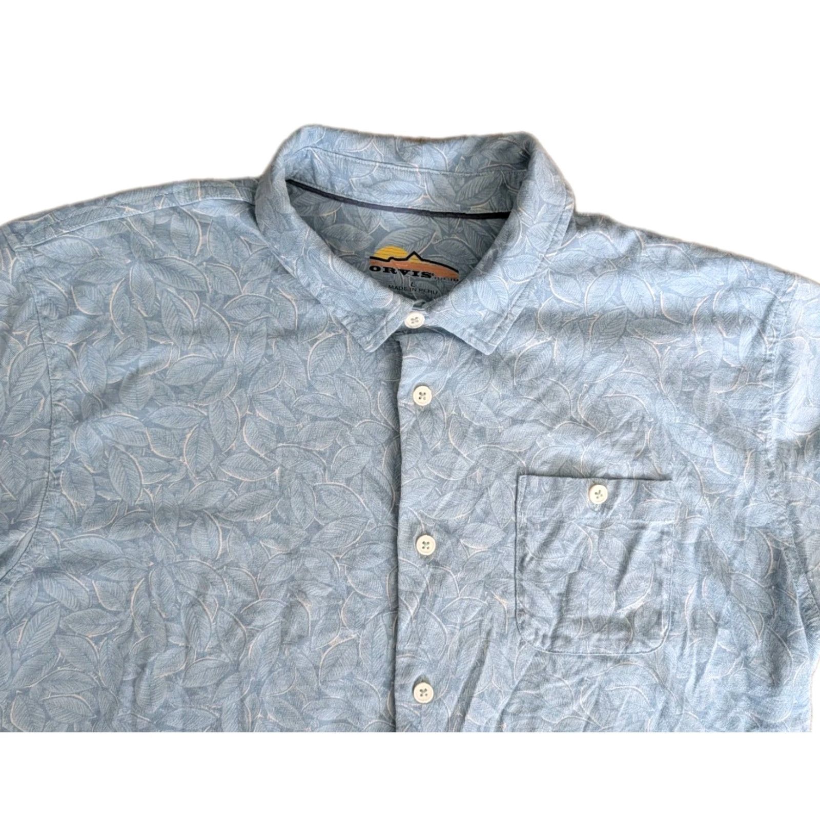 Orvis Orvis Shirt Men’s Large Trout Bum Blue Button Up Short Sleeve Thick Leaf Floral Pocket Size US L / EU 52-54 / 3 - 2 Thumbnail