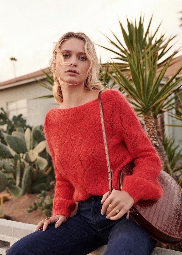 Sezane Sweater Jumper Coral Lace Knit Mohair Merino Size S Size S / US 4 / IT 40 - 1 Thumbnail
