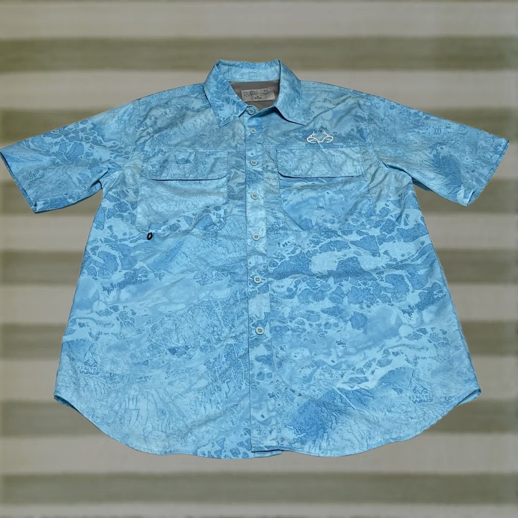 Realtree Realtree Ocean+Coast Mens M Blue Camouflage Print Short Sleeve Button-Up Shirt Size US M / EU 48-50 / 2 - 1 Thumbnail