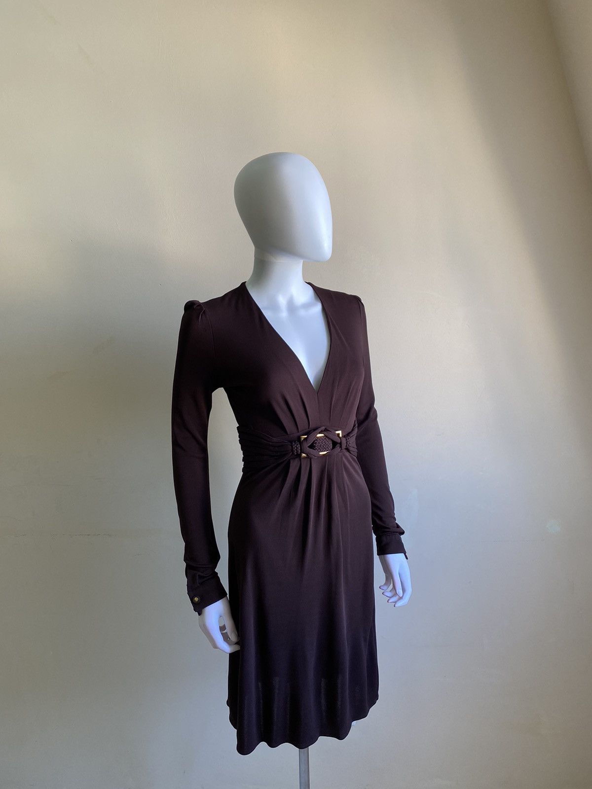 Gucci Gucci Womens Chocolate Brown V Neck Knee Length Dress Size M Size M / US 6-8 / IT 42-44 - 1 Thumbnail