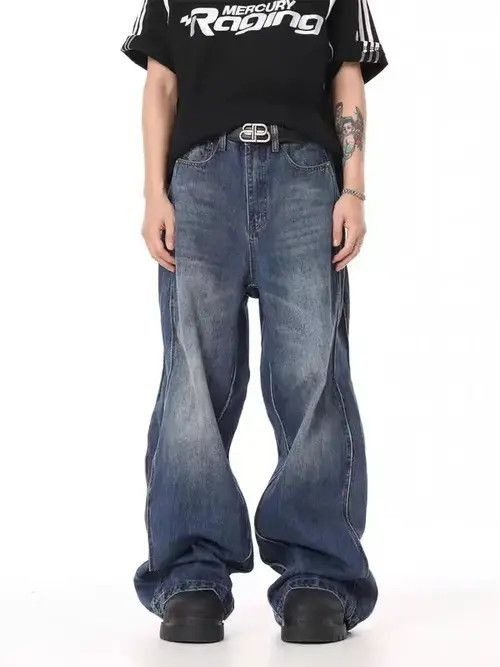Japanese Brand × Jean Street washed distressed loose wide leg jeans Size US 32 / EU 48 - 1 Thumbnail