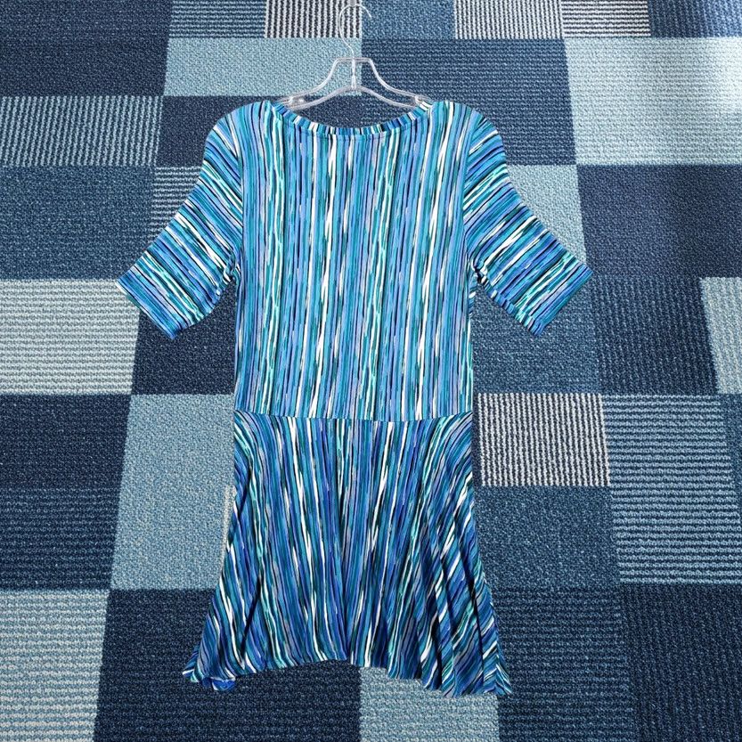Vintage Dana Buchman Dress Womens S Small Blue Fit & Flare Short Sleeve V-Neck Striped Casual Size 28" / US 6 / IT 42 - 1 Thumbnail