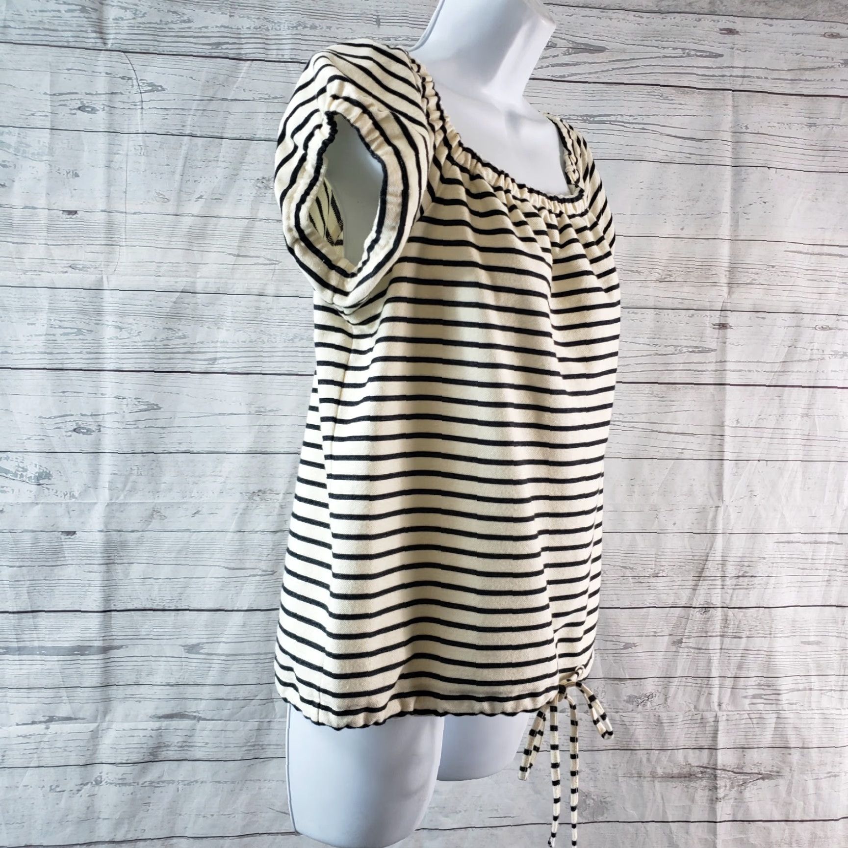 Madewell Madewell Blouse Womens Short Sleeve Off the Shoulder Top L Black Stripe Multicolor Size L / US 10 / IT 46 - 3 Thumbnail