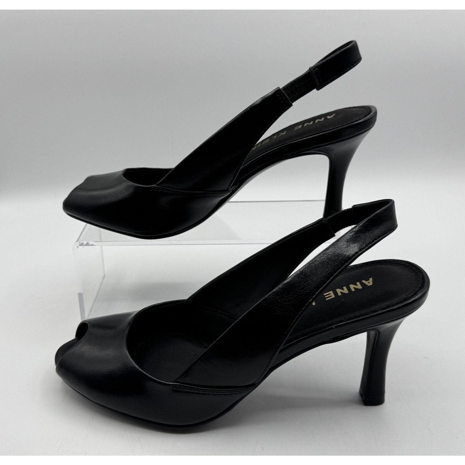 Anne Klein Women's Anne Klein Jovi Peep Toe Slingback Pumps Black Size US 7 / IT 37 - 4 Thumbnail