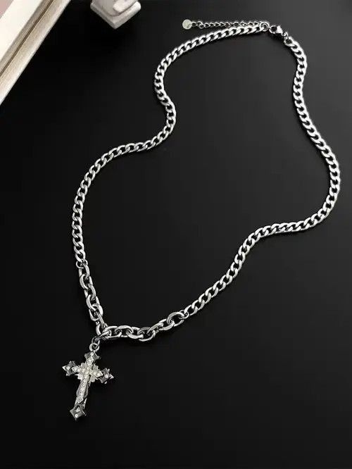Jewelry Retro Punk Stainless Steel Cross Rhinestone Pendant Size ONE SIZE - 1 Thumbnail