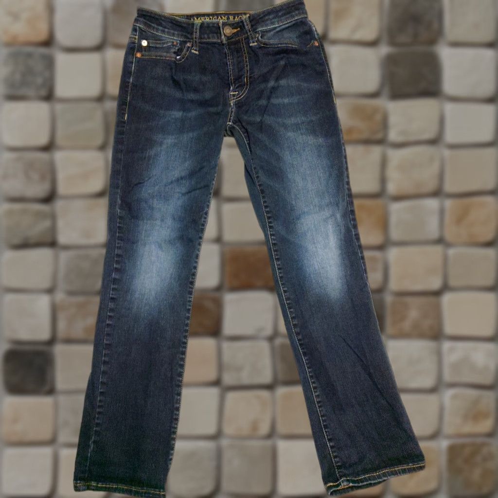 American Eagle Outfitters American Eagle Outfitters Jeans Slim Straight 26x28 Blue Mens 5-Pocket Distressed Stretch Dark Wash USA 90s Grunge Vintage No N/A Size US 26 / EU 42 - 1 Thumbnail