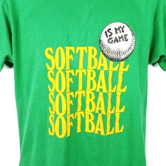 Vintage VINTAGE Screen Stars T Shirt Softball 80s Mens Large Green Short Sleeve Crew Neck 50/50 Made In USA Graphic Tee Girls/Mens Size US L / EU 52-54 / 3 - 2 Thumbnail