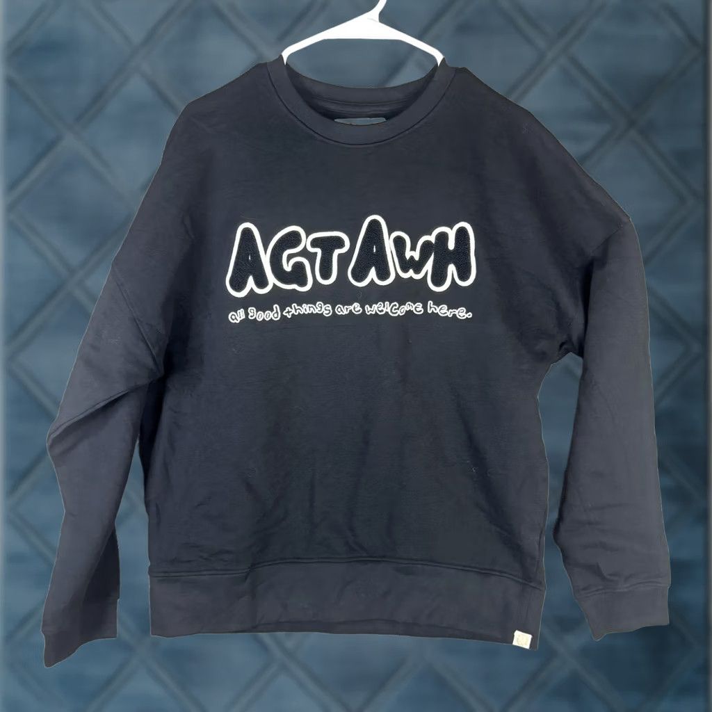 Vintage AGTAWH Sweatshirt Mens Medium Black Fleece Crewneck Pullover Chenille Logo Graphic Print Embroidered Accent Size US M / EU 48-50 / 2 - 1 Thumbnail