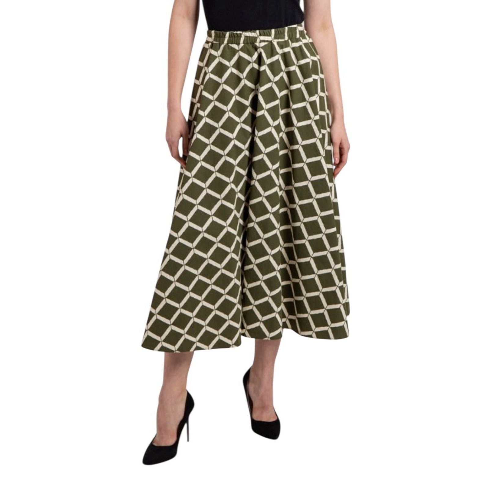 Other NIU NEW Olive Green Geometric Flared A-Line Skirt Midi XS Size 26" / US 2 / IT 38 - 1 Thumbnail