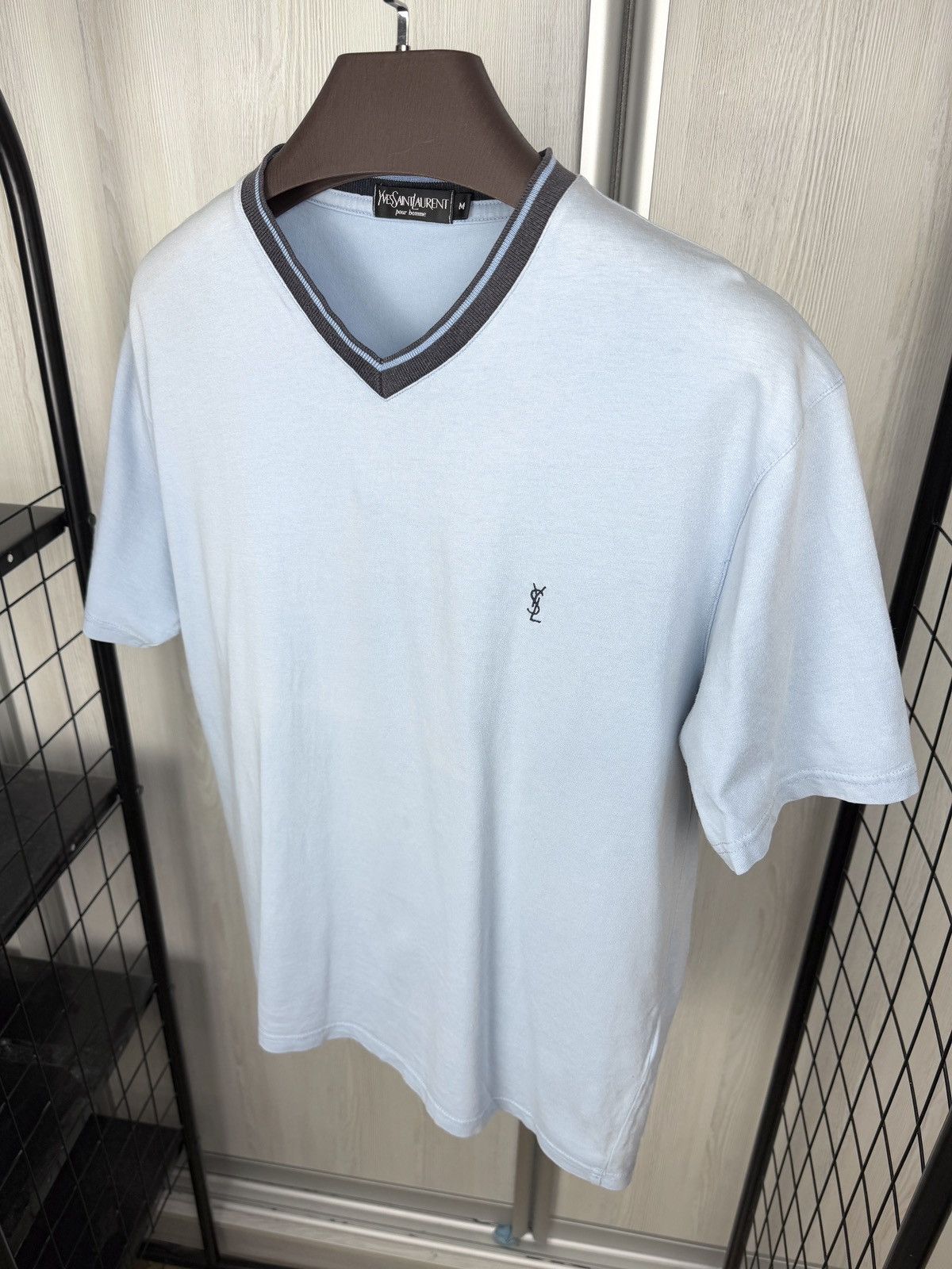 Yves Saint Laurent Yves Saint Laurent Pour Homme V-Neck Light blue tee shirt Size US M / EU 48-50 / 2 - 6 Thumbnail