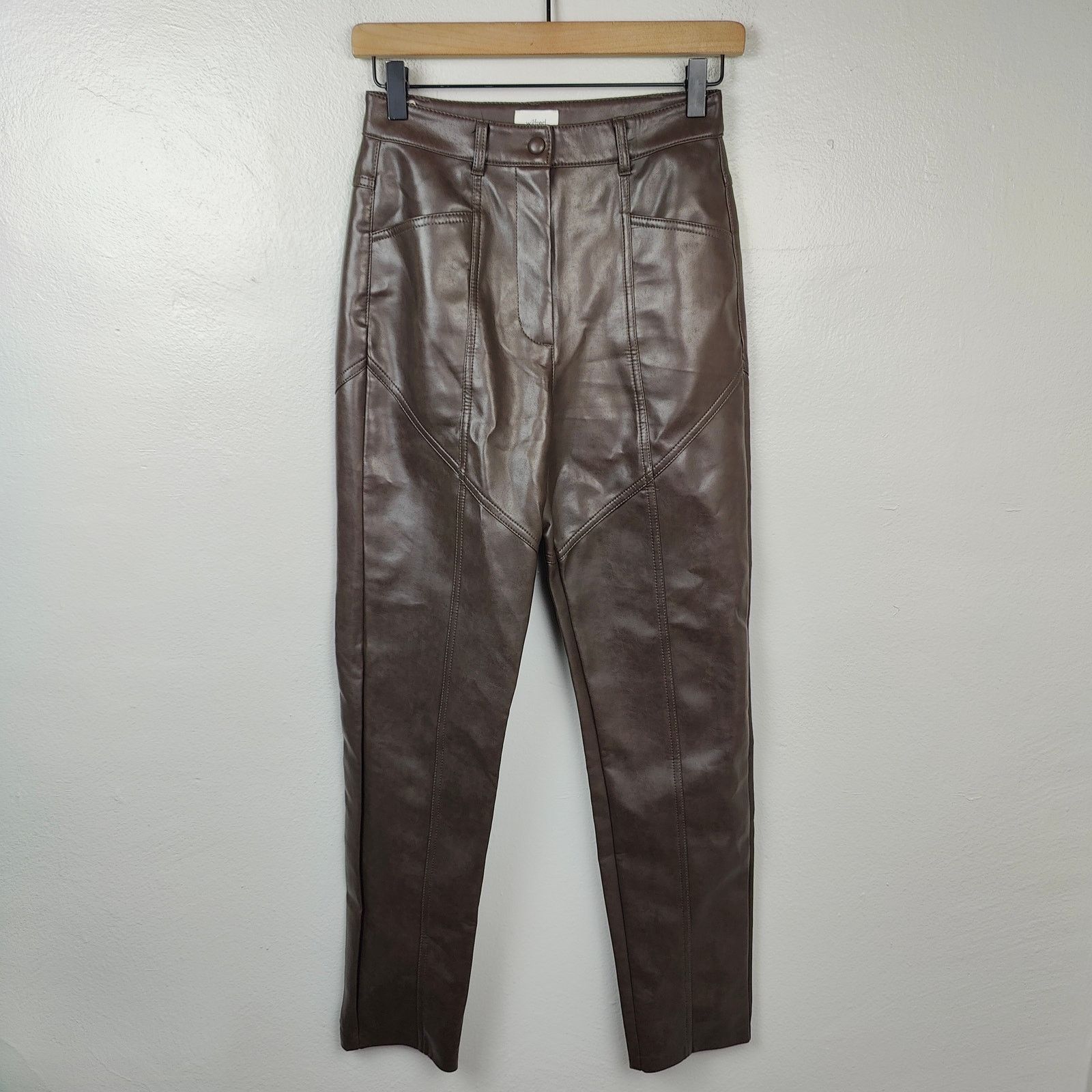 Aritzia Aritzia Wilfred Rebel Pants Womens 2 Faux Leather Straight Size 26" / US 2 / IT 38 - 1 Thumbnail