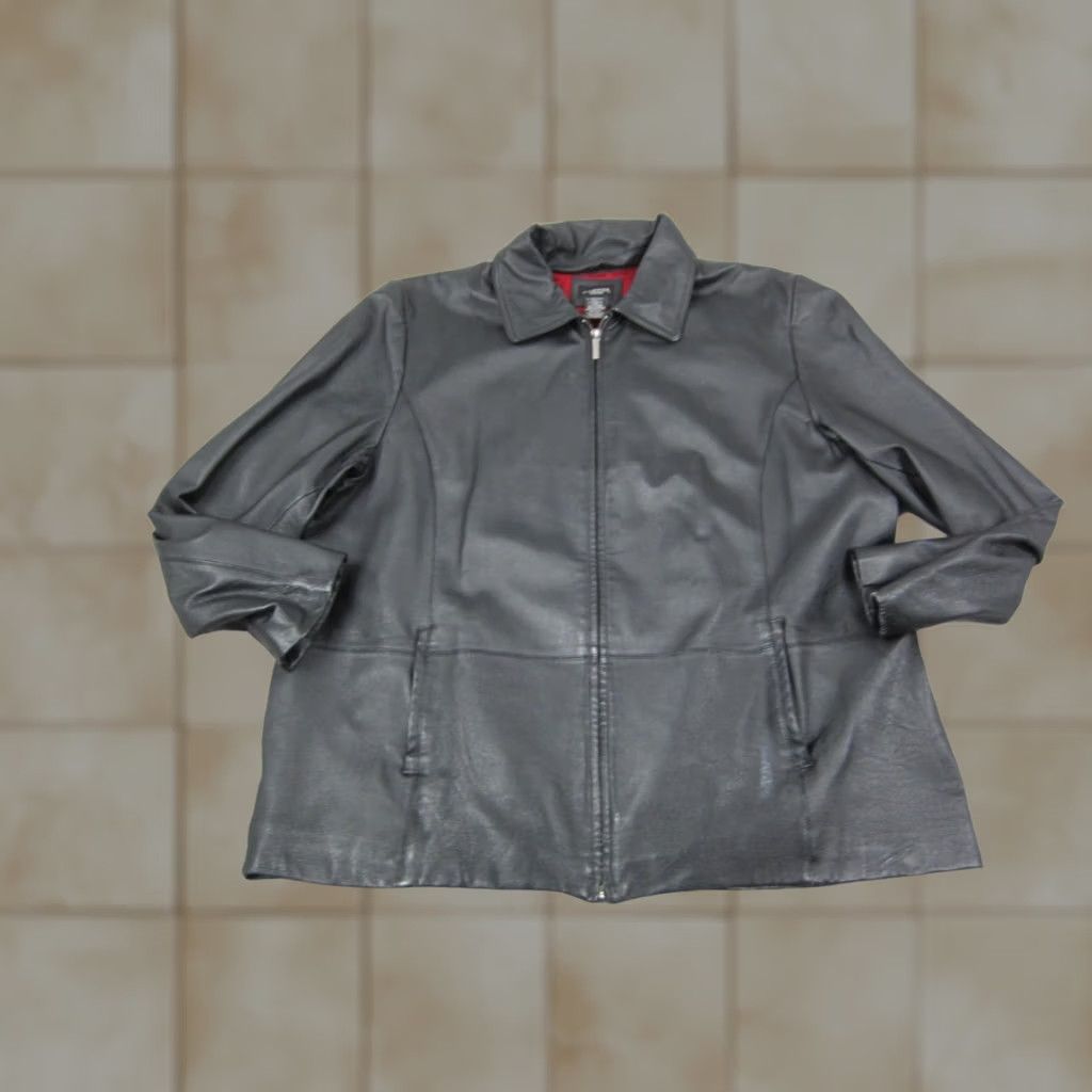 George Vintage George Leather Jacket Womens 2X 18W/20W Plus Black Biker Full Zip Motor Size XXL / US 16-18 / IT 52-54 - 1 Thumbnail
