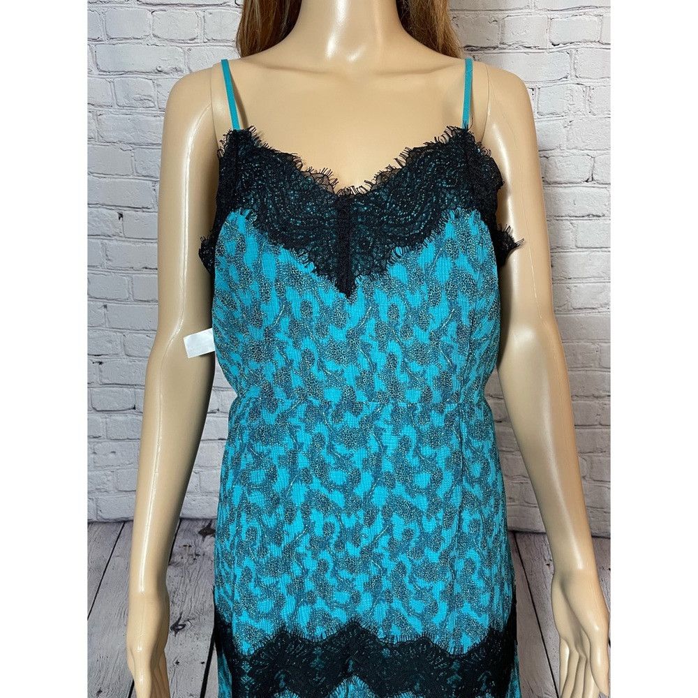Anthropologie NWT New Anthropologie FOXIEDOX Teal Pleated Black Lace Dres Size M / US 6-8 / IT 42-44 - 2 Thumbnail