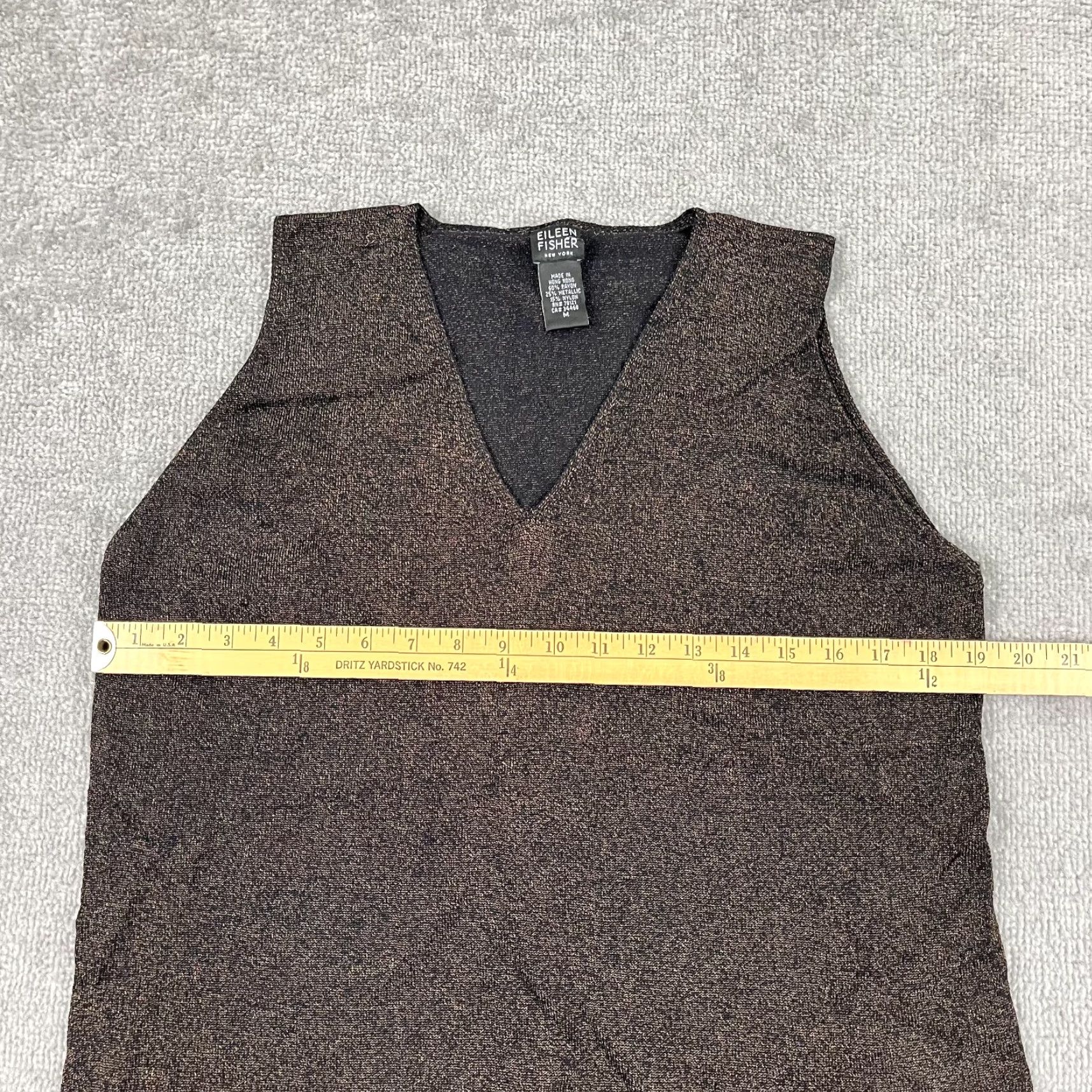 Eileen Fisher Eileen Fisher Shirt Womens Medium Black Brown Metallic Sleeveless V-Neck Party Casual Workwear Preppy Size M / US 6-8 / IT 42-44 - 5 Thumbnail