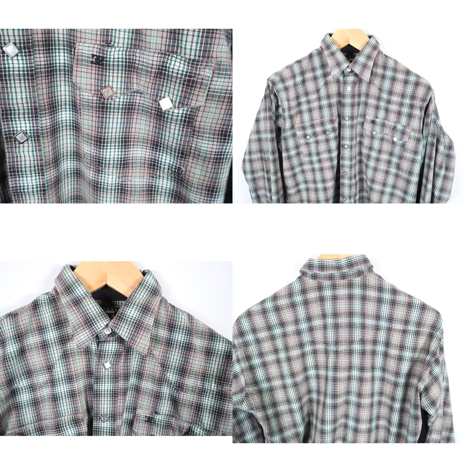 Vintage VINTAGE Cowboy Equipment Gray Green Plaid Diamond Pearl Snap Western Shirt Mens L Size US L / EU 52-54 / 3 - 9 Thumbnail