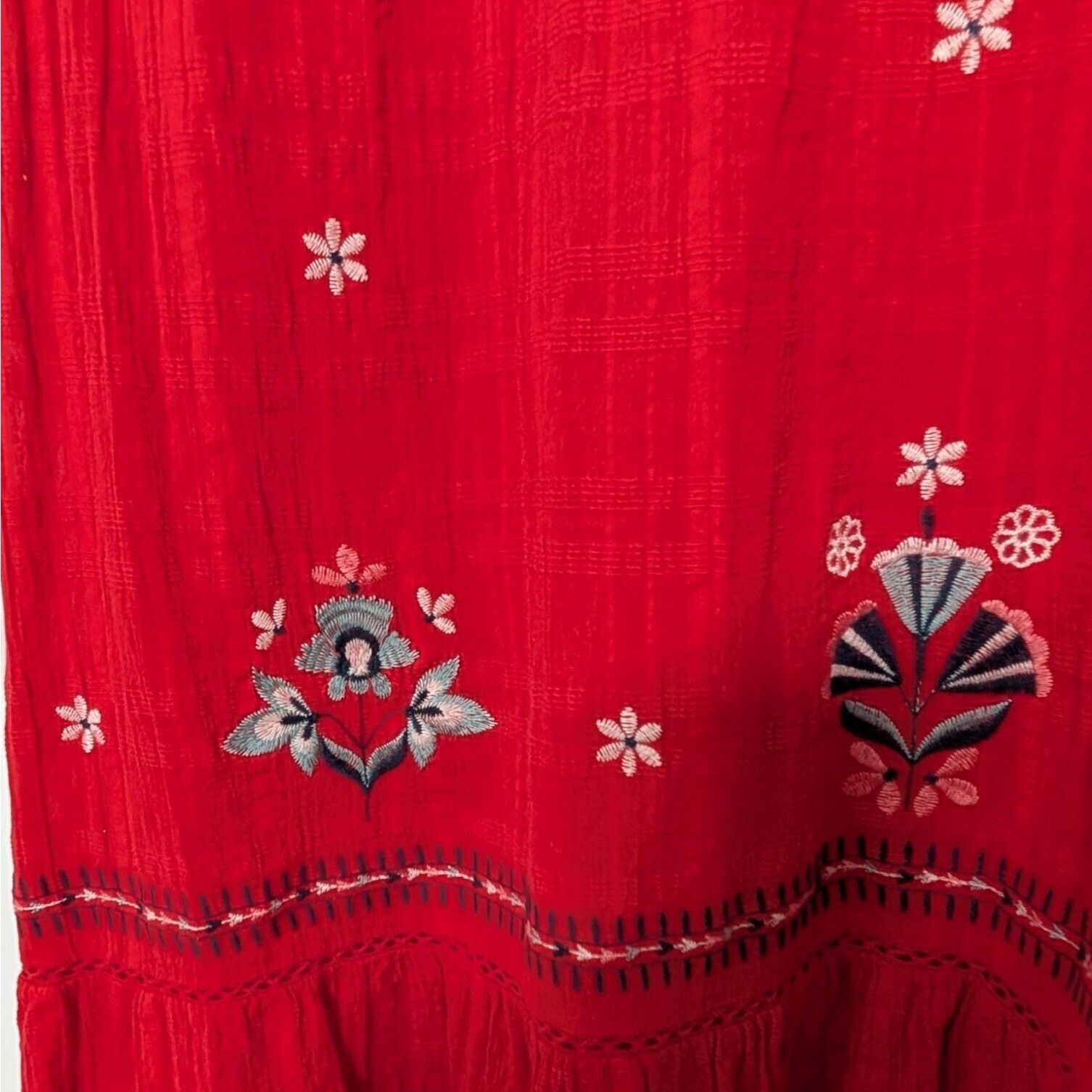 Designer Knox Rose Embroidered Floral Dress Womens Size XL Red Ruffle Size XL / US 12-14 / IT 48-50 - 6 Thumbnail