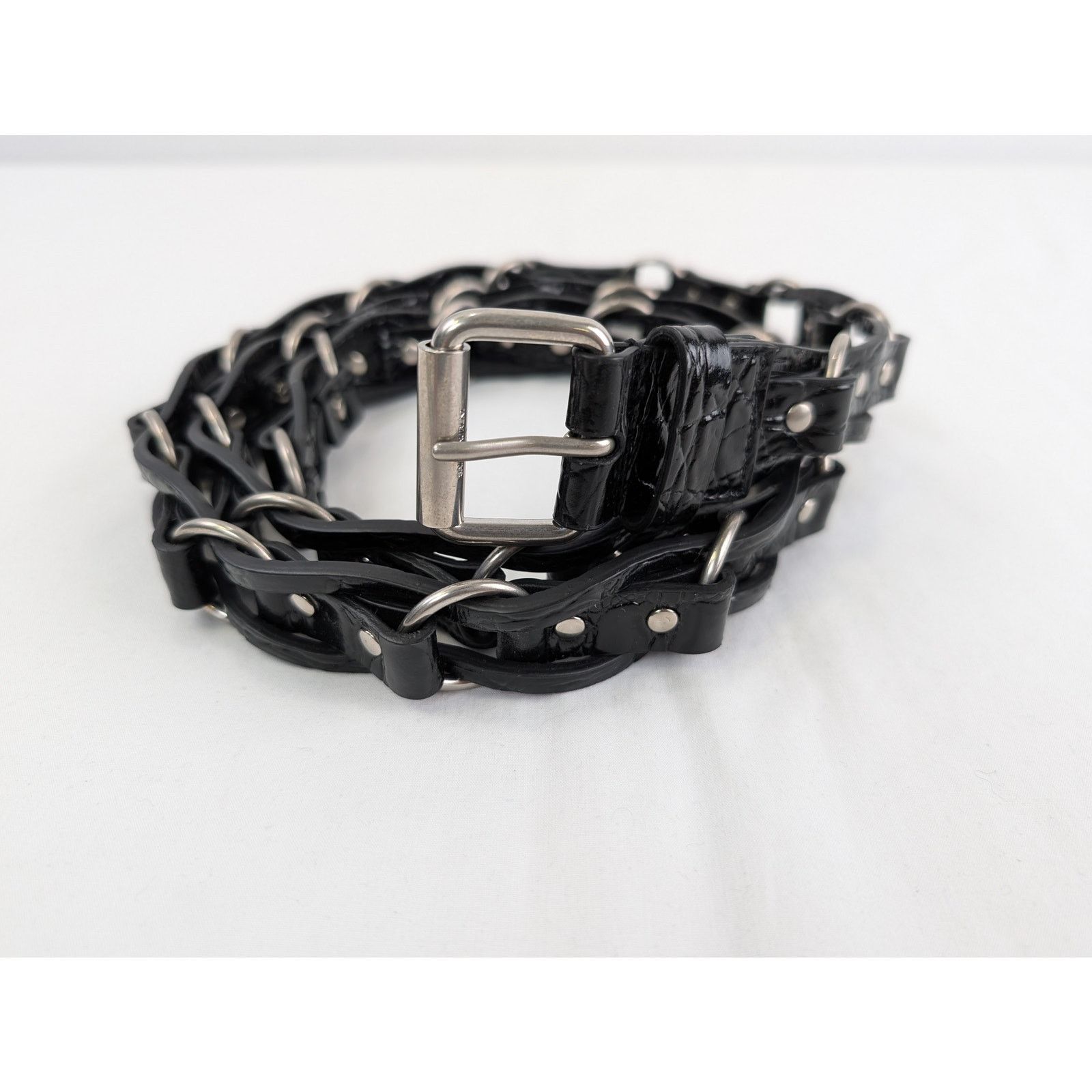 Saint Laurent Paris o1rshd1 Q:2 / Size:100/ Motorcycle Buckle Braided Belt Size 40 - 13 Thumbnail