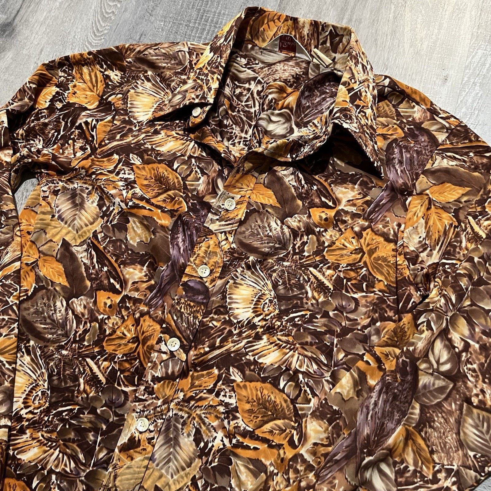 Vintage VTG Donegal Hippie Fall Leaves Orange Mod Disco Button shirt Size US L / EU 52-54 / 3 - 2 Thumbnail