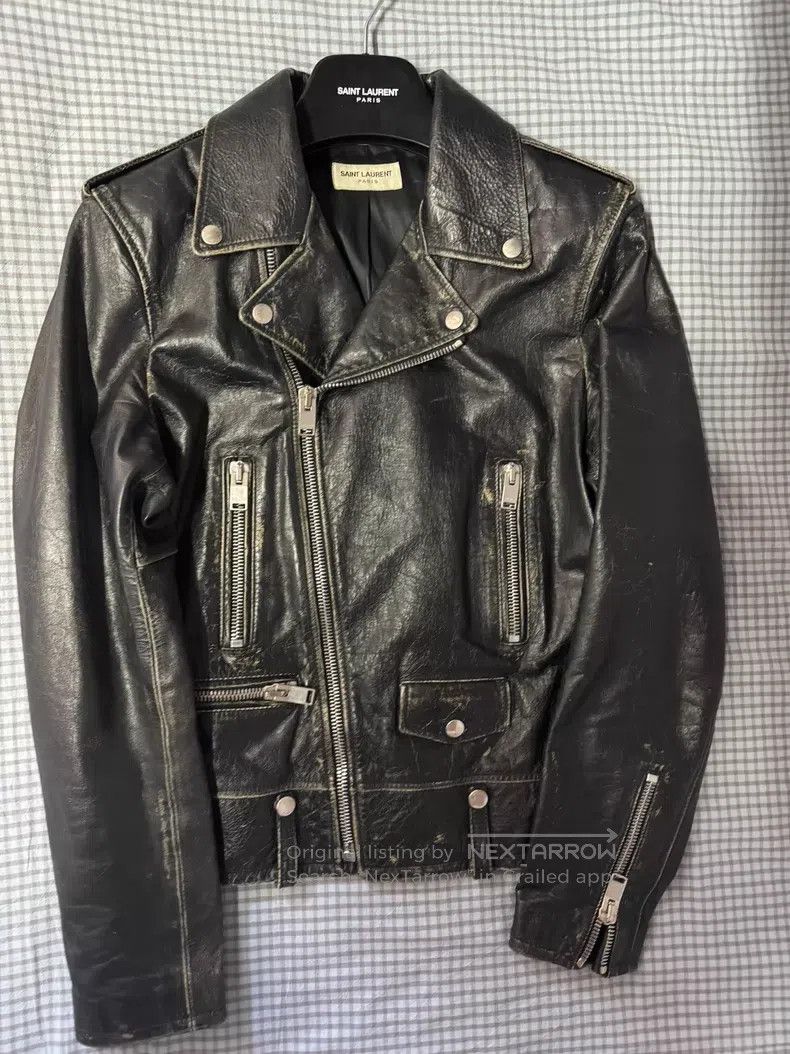 Saint Laurent Paris Saint Laurent Paris Motorcycle Zipper Cracked Leather Jack Size US M / EU 48-50 / 2 - 1 Thumbnail