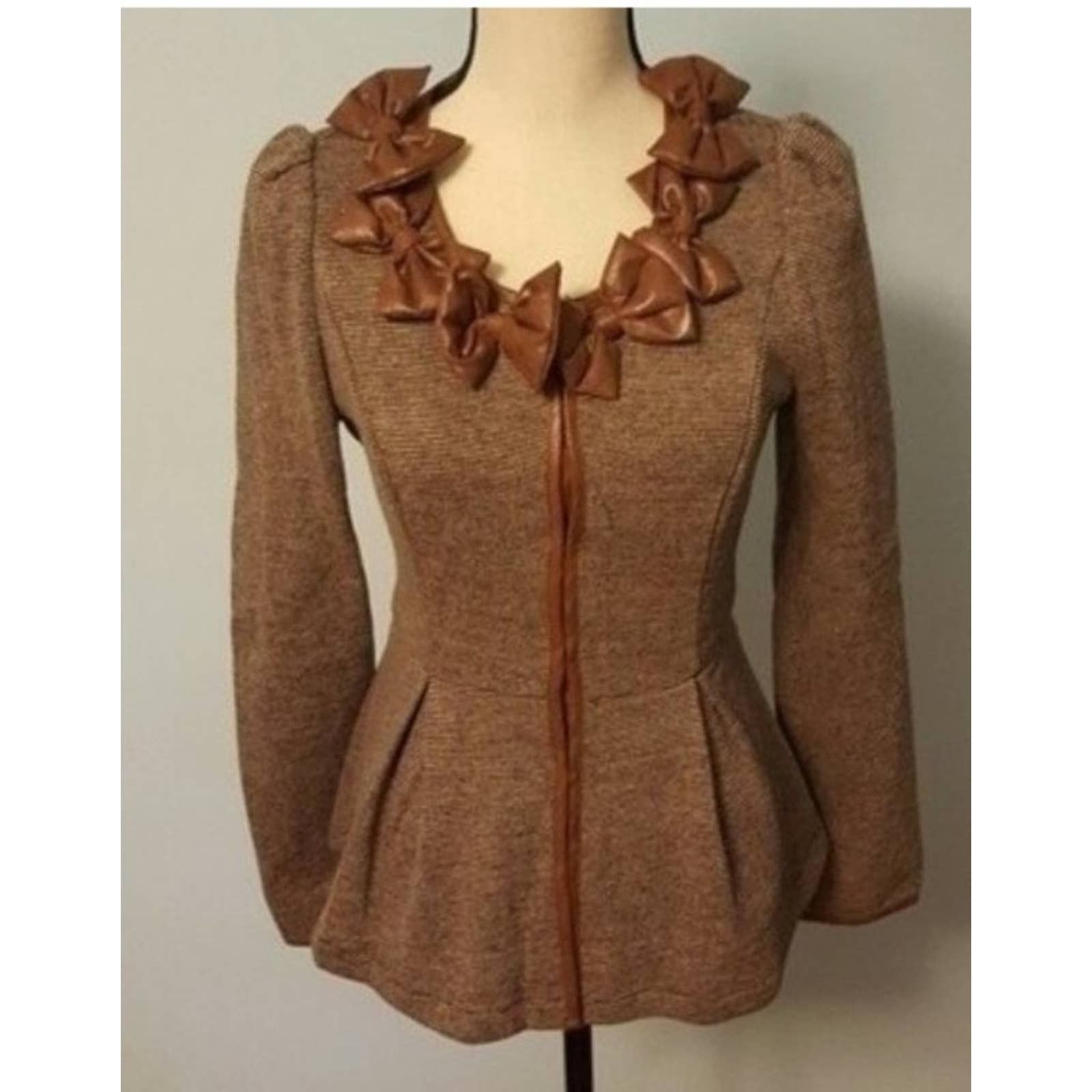 RYU by Modcloth Dreamy Camel Bow Peplum Jacket Small Junior