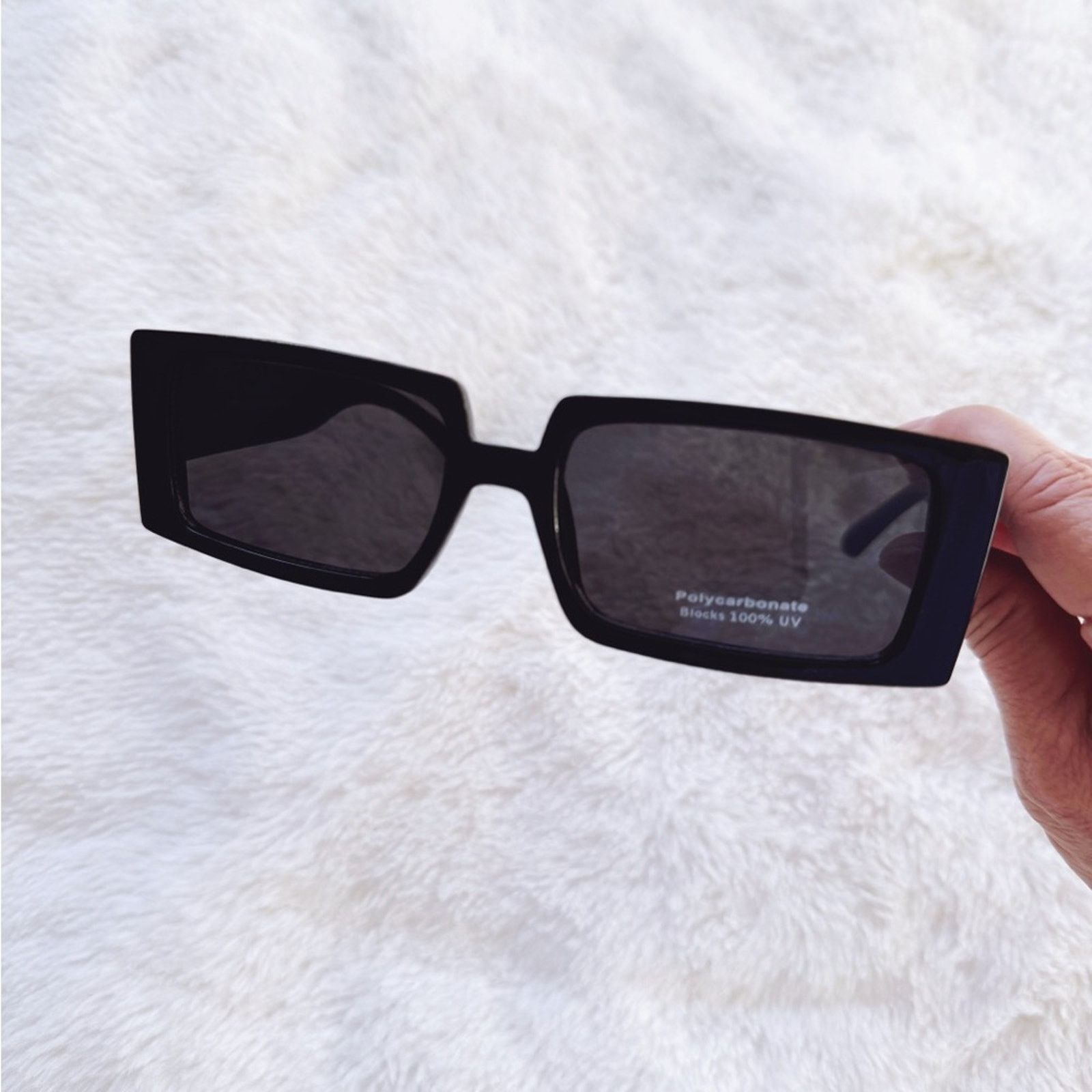 Other Aaron Black w/ Blue Tint Rectangular Sunglasses Size ONE SIZE - 8 Thumbnail