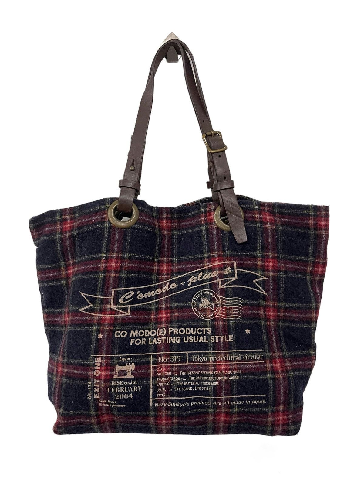 Japanese Brand × Vintage C’omodo +plus t japan wool plaid leather handle strap tote Size ONE SIZE - 1 Thumbnail
