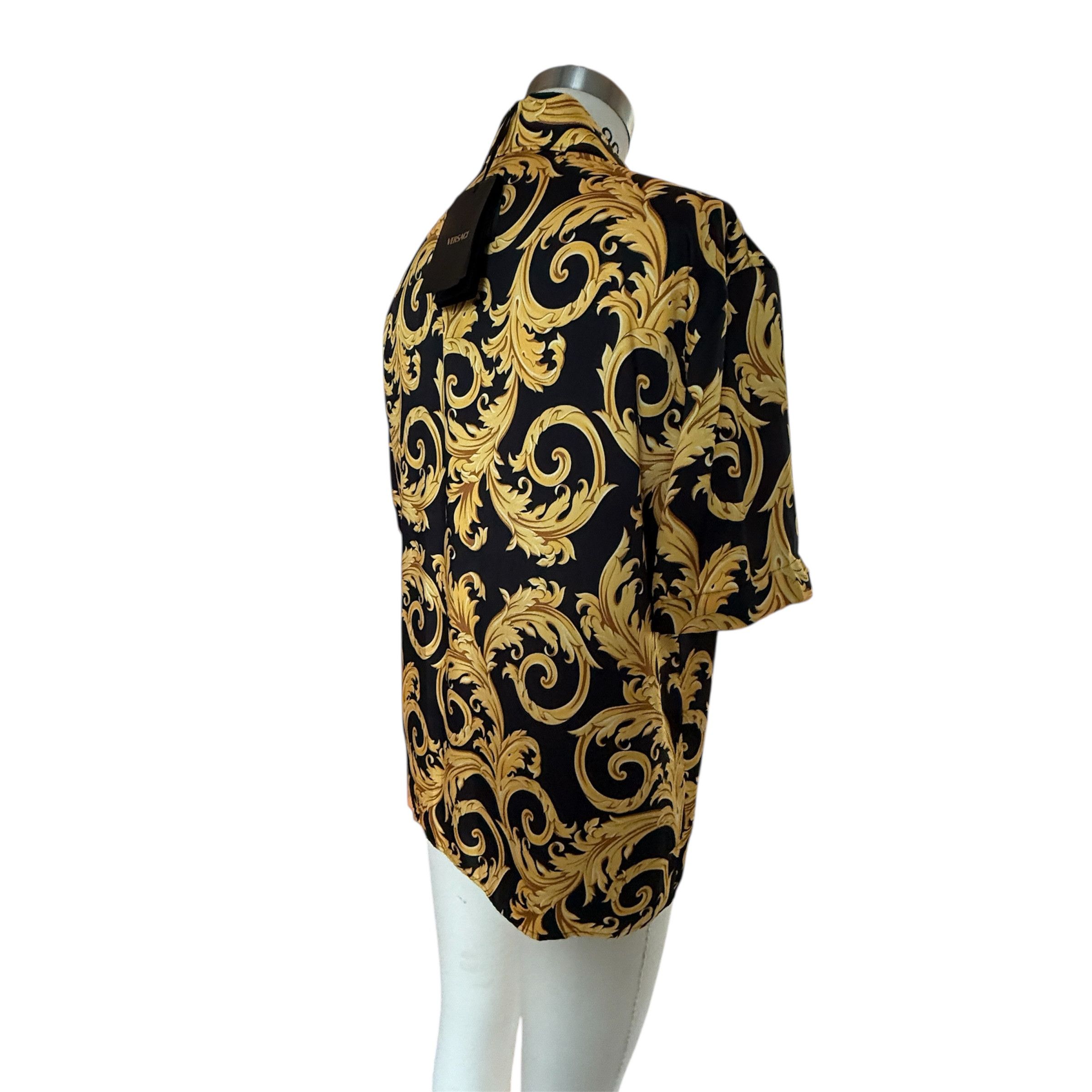 Versace VERSACE 1010103 Baroque Black And Gold Poly Shirt NWT, 48 Size US M / EU 48-50 / 2 - 7 Thumbnail
