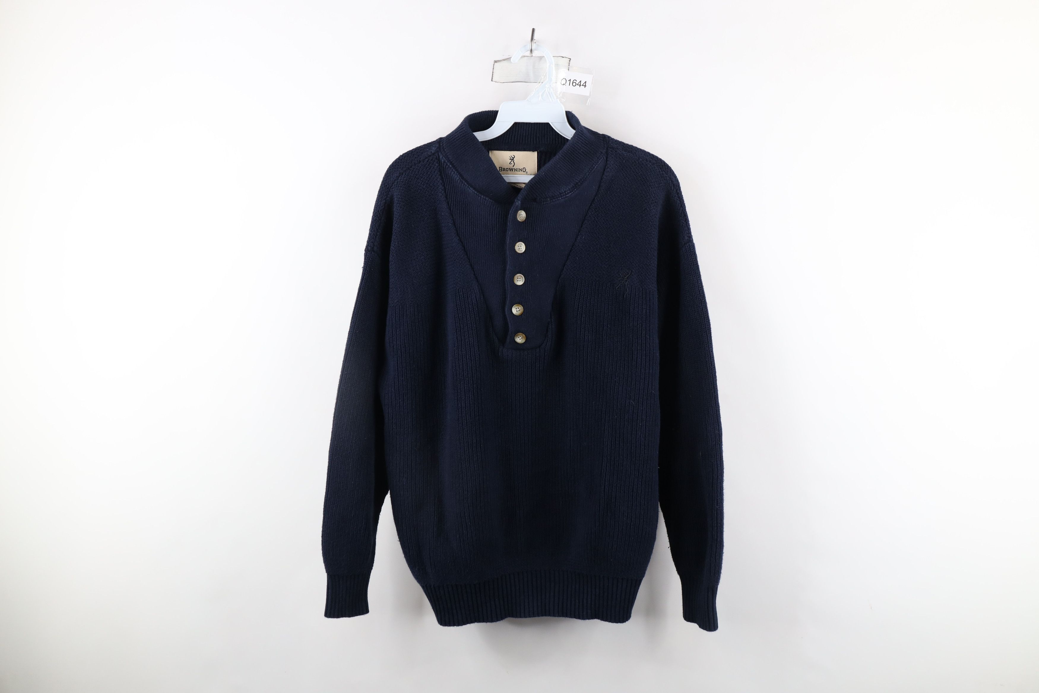 Vintage Vintage 90s Streetwear Ribbed Knit Henley Sweater Blue Size US M / EU 48-50 / 2 - 1 Thumbnail