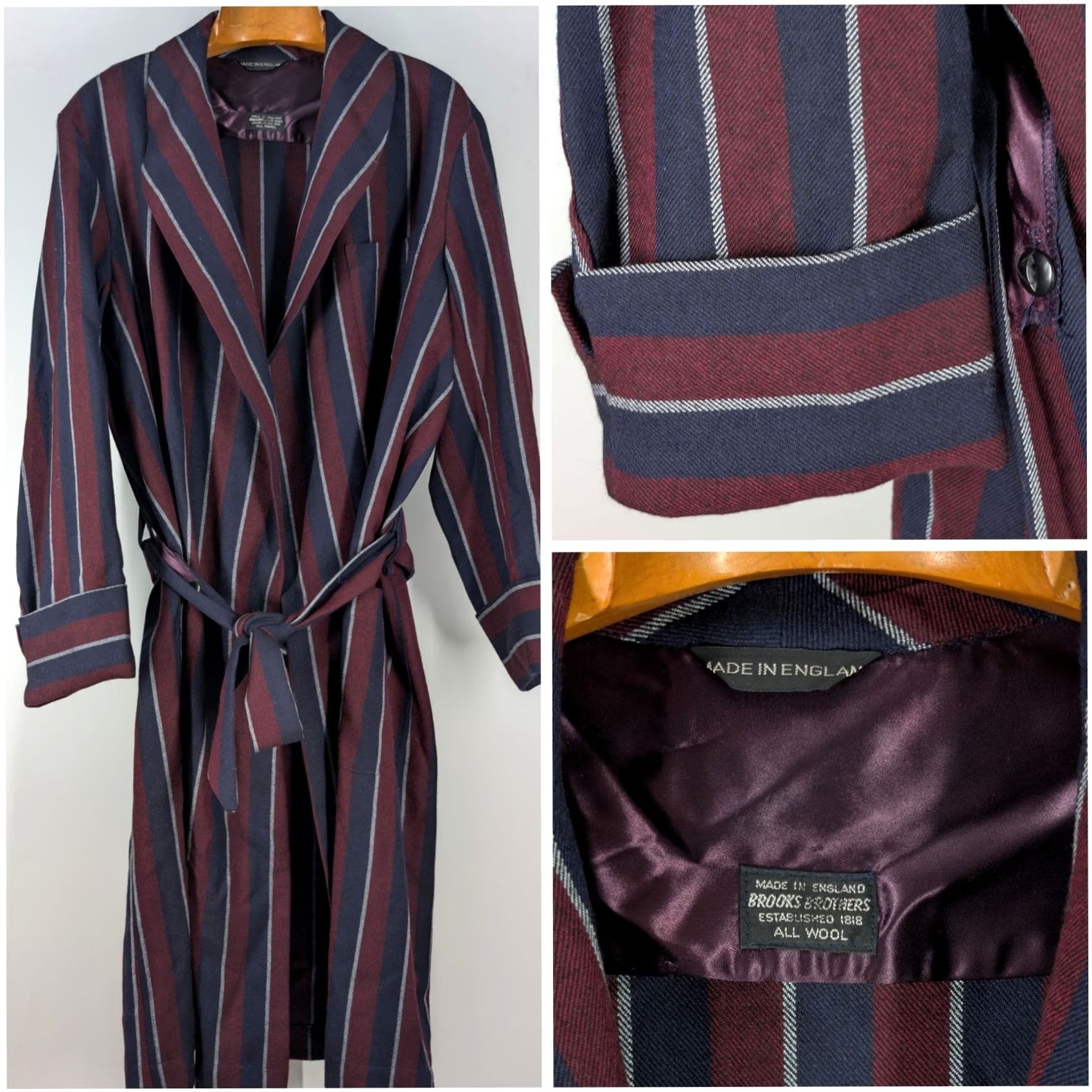 Brooks Brothers Brooks Brothers Vintage 60s Flannel Stripe England Wool Robe Large Belted Jacket Size US L / EU 52-54 / 3 - 2 Thumbnail