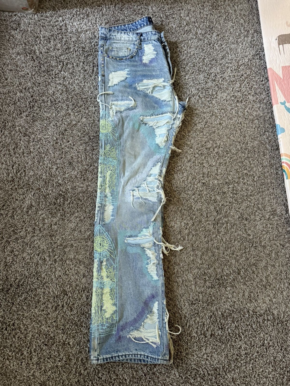 Who Decides War Multi Color Rhinestone Denim Size US 34 / EU 50 - 4 Thumbnail