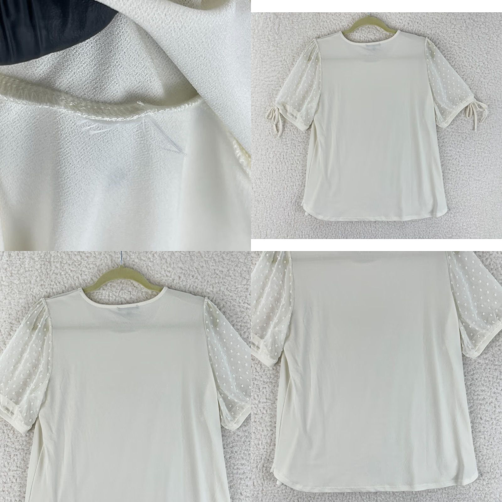 Adrianna Papell Adrianna Papell Shirt Womens Medium White Swiss Dot Sleeve Pullover Lightweight Blouse Size M / US 6-8 / IT 42-44 - 8 Thumbnail