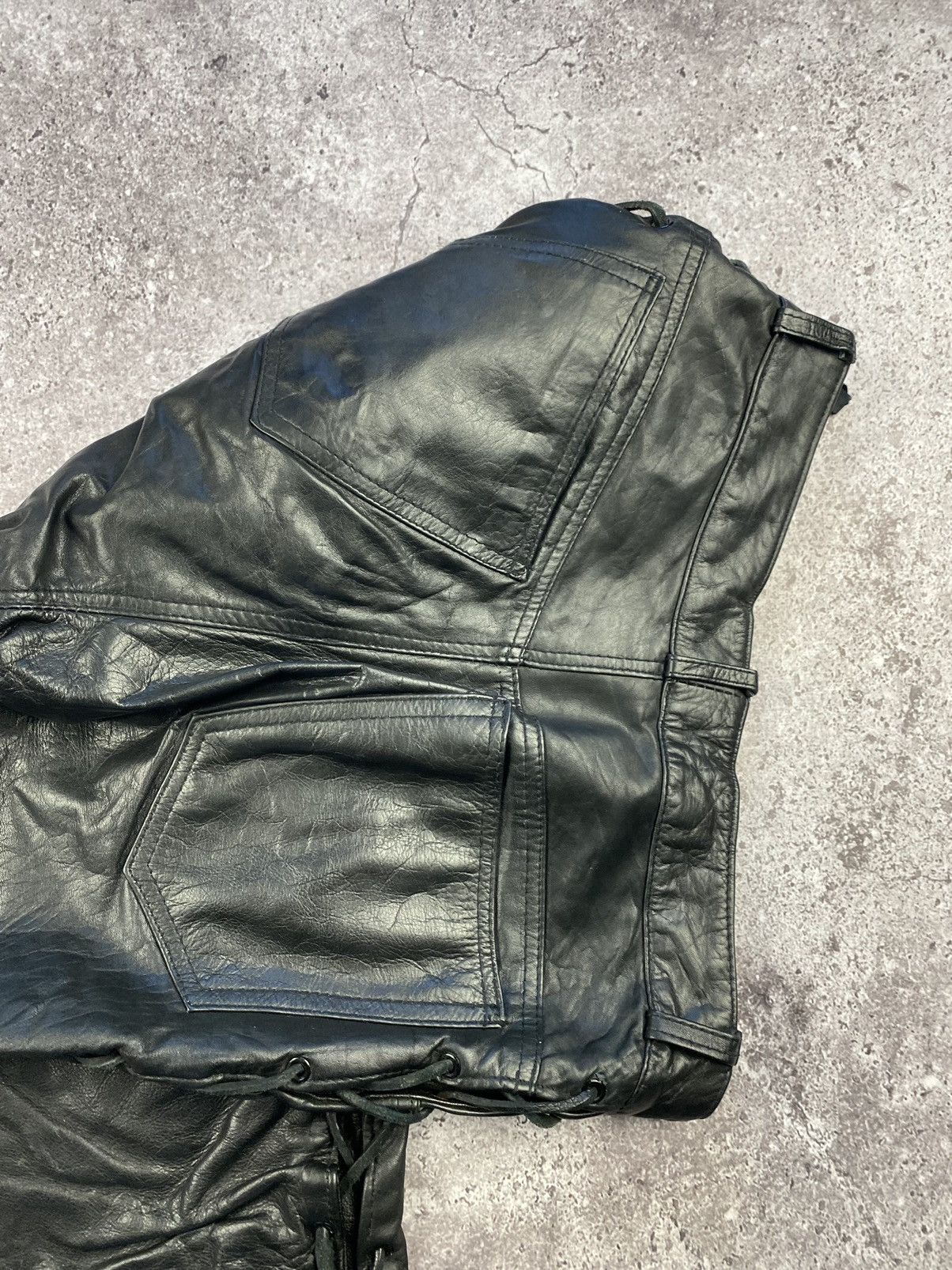 Leather × Vintage Mens Polo Leather Pants Japanese brand stripes motorcycle Size US 30 / EU 46 - 6 Thumbnail