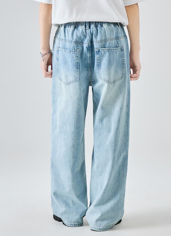 Jean Men's High-Street Retro Loose-Fit Washed Denim Jeans Size US 32 / EU 48 - 5 Thumbnail