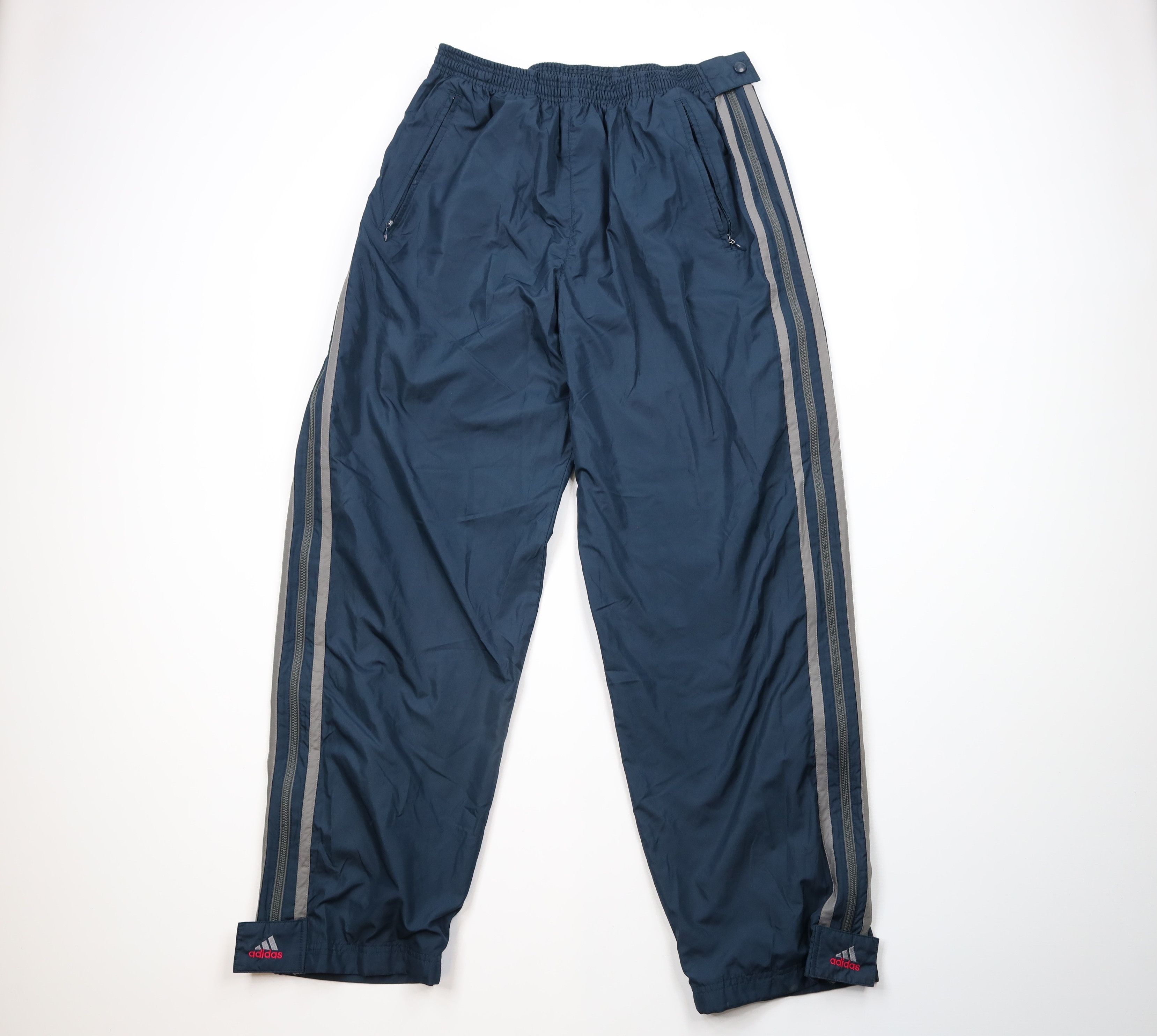 Adidas × Vintage Vintage 90s Adidas Striped Leg Lined Windbreaker Pants Blue Size US 38 / EU 54 - 1 Thumbnail