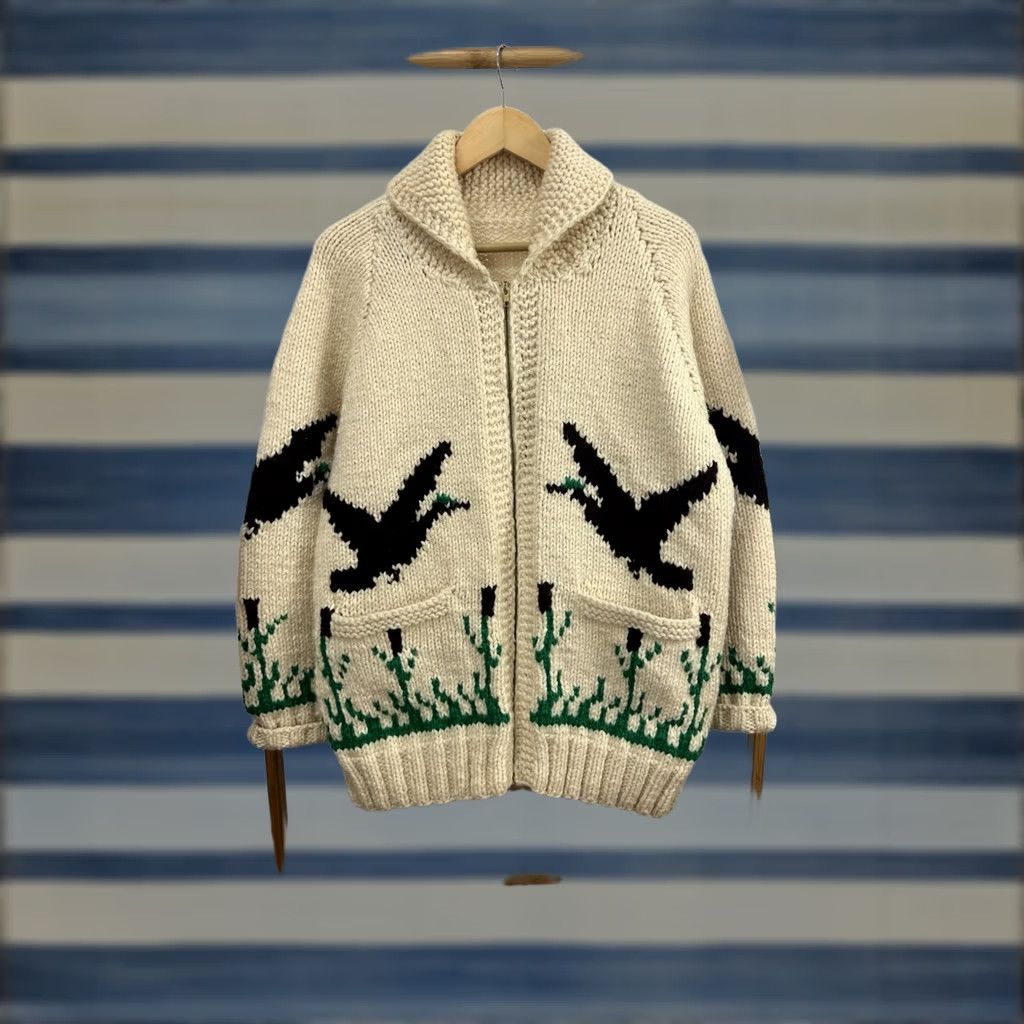 Vintage VTG 50s Duck Pleasant Cowichan Heavy Knit Cardigan Sweater W/ Pockets XL Mens Cream Vintage Rare True 50s Decade Classic Cardigan Sweater Size US XL / EU 56 / 4 - 1 Thumbnail