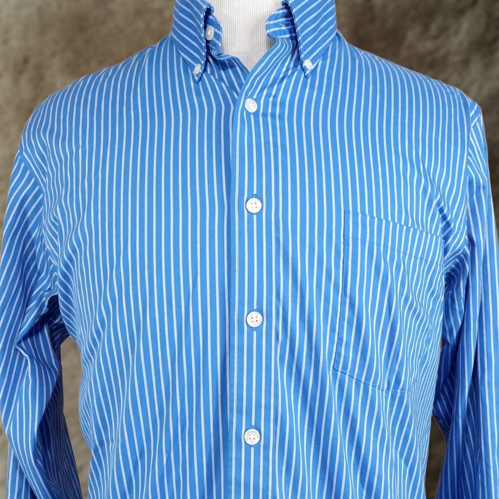 Kenneth Cole Kenneth Cole Reaction Dress Shirt Mens L 16-16.5 36/37 Blue Striped Non-Iron Regular Fit Button-Down Collar Shirt Size 42R - 1 Thumbnail