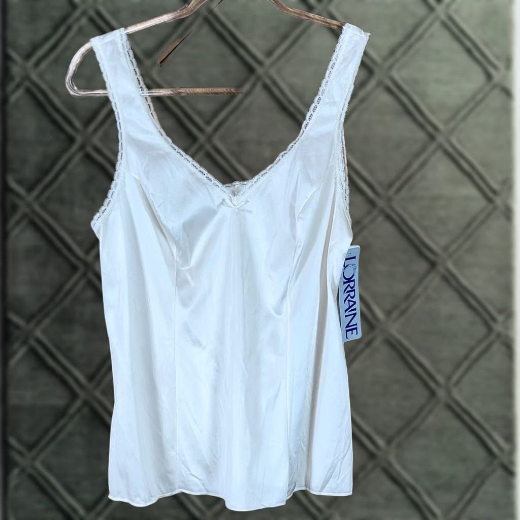 Vintage VINTAGE Lorraine Camisole Women's 38 Cream Nylon Lace Trim USA 1980s Victorian Mens? Size ONE SIZE - 1 Thumbnail