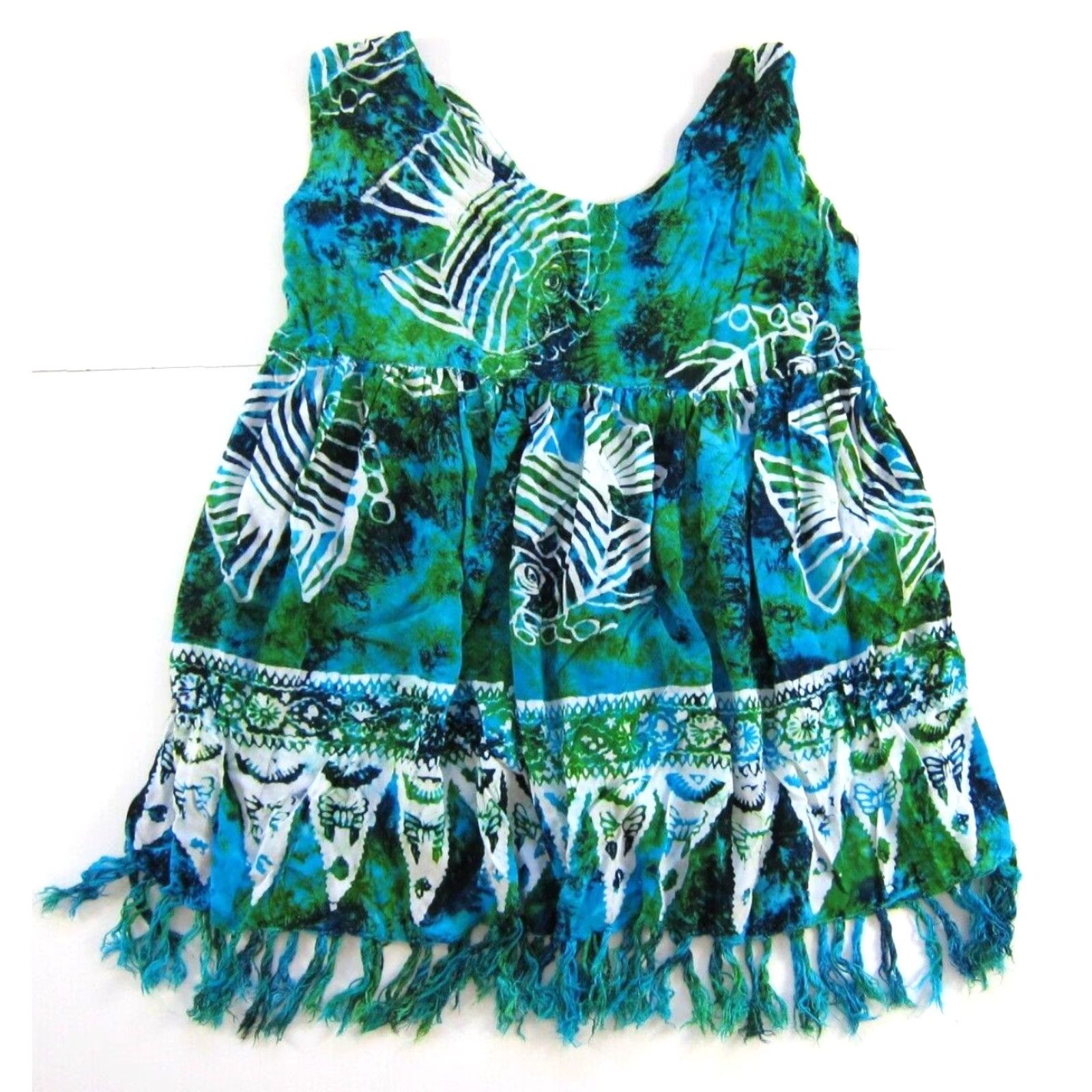 Vintage Vintage Breath! Hawaii Rayon Green Blue Tie Dye Fish Button Down Tank Dress S Size S / US 4 / IT 40 - 2 Thumbnail