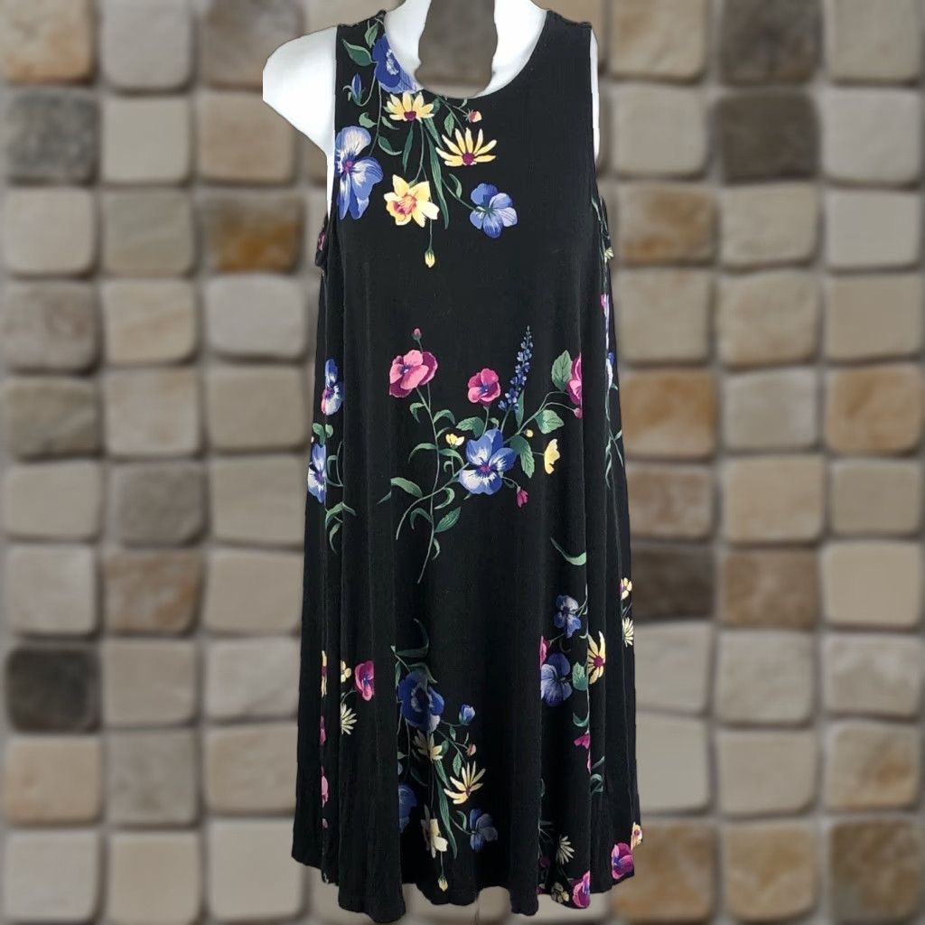 Old Navy VINTAGE Old Navy Sleeveless A-Line Slip Dress S Black Floral  Knee-Length 90s Y2K Women's Size S | Grailed