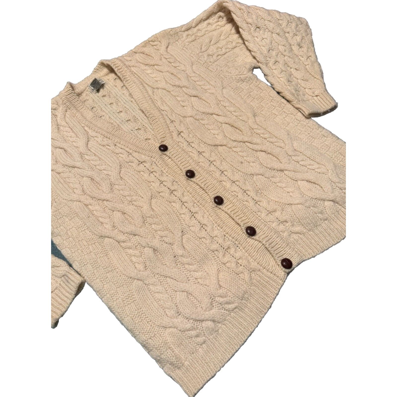 Vintage VINTAGE L.L. Bean Cardigan Wool Ivory Ireland Large L Fisherman Mens Sweater Chunky Knit Cable-V-Neck Size US L / EU 52-54 / 3 - 4 Thumbnail