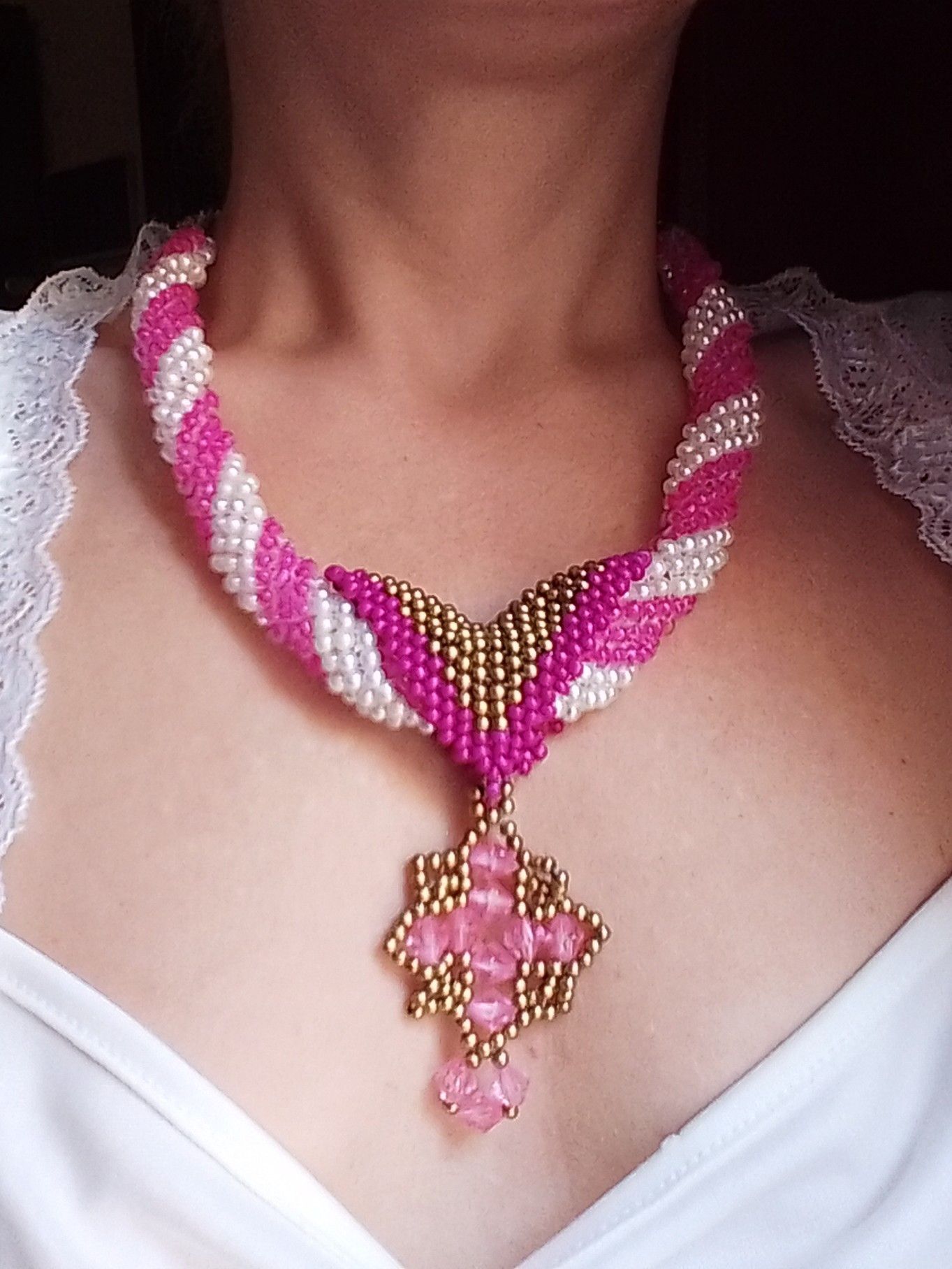 Handmade Necklace Vintage style Pearls Tubular medieval Cross Pendant Size ONE SIZE - 7 Thumbnail