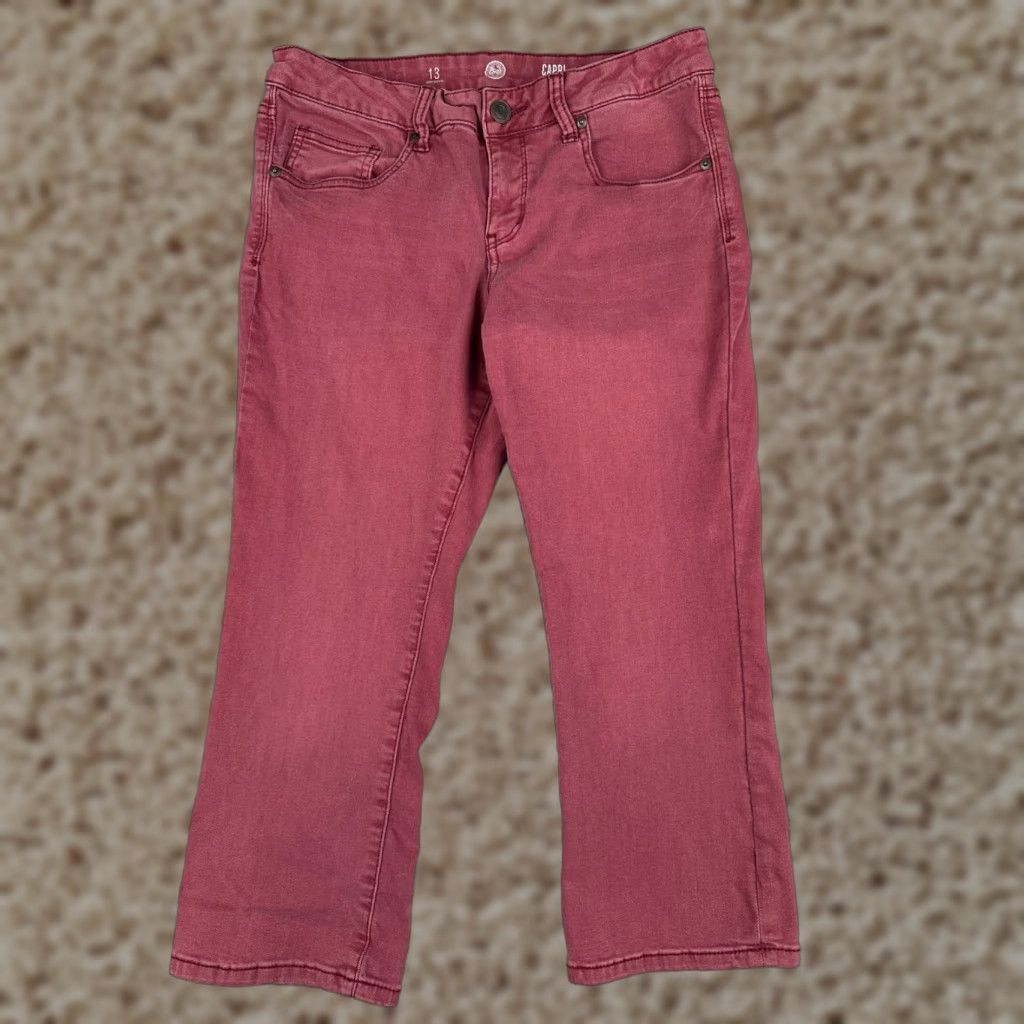 Vintage SO Jeans Juniors 13 Red Denim Capri Mid Rise Cotton Rayon Blend 30x22 Size 34" / US 12 / IT 48 - 1 Thumbnail