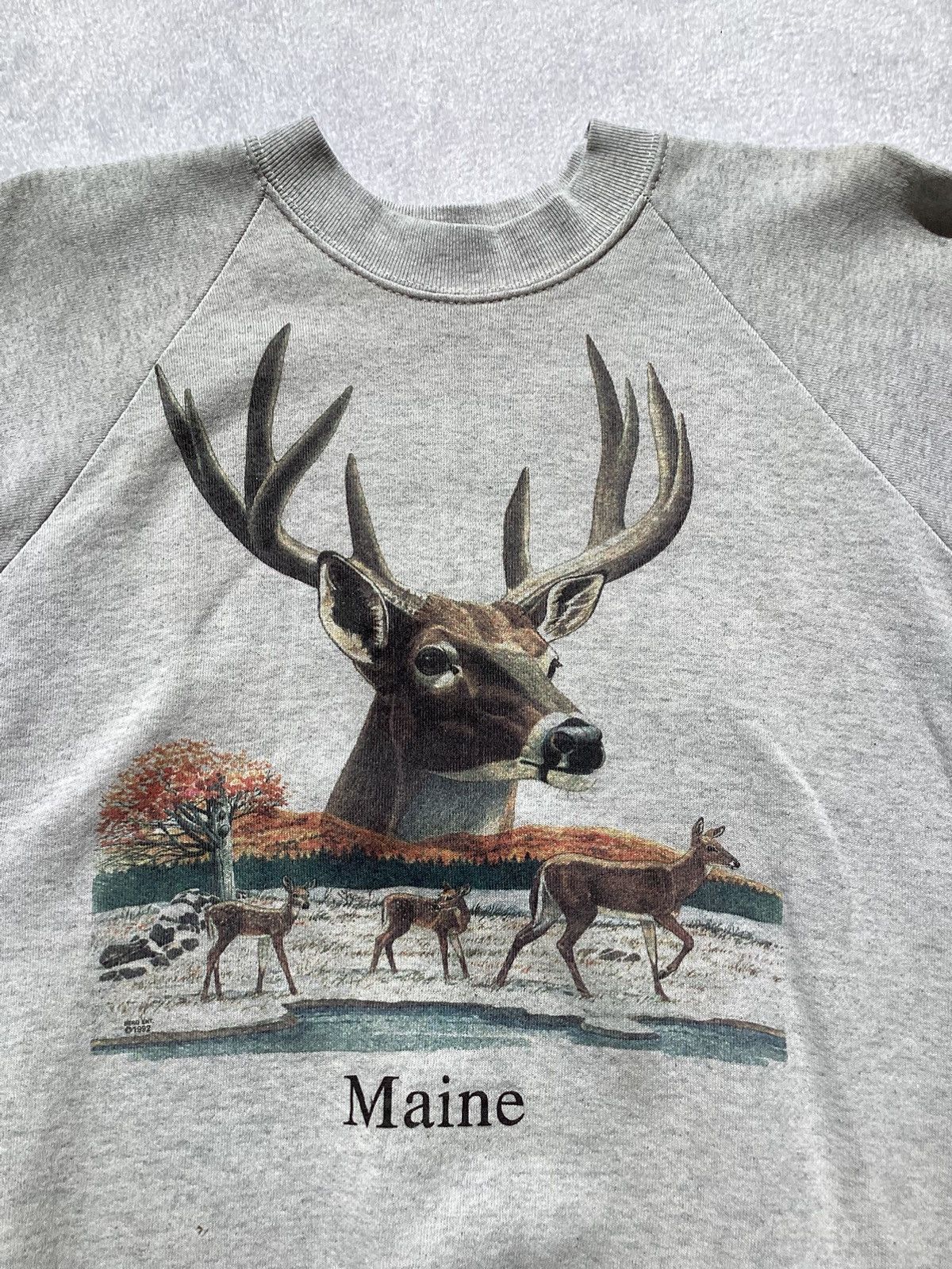 Fruit Of The Loom × Vintage Vtg 1992 Maine deer nature fruit of the loom grey sweatshirt Size US L / EU 52-54 / 3 - 3 Thumbnail