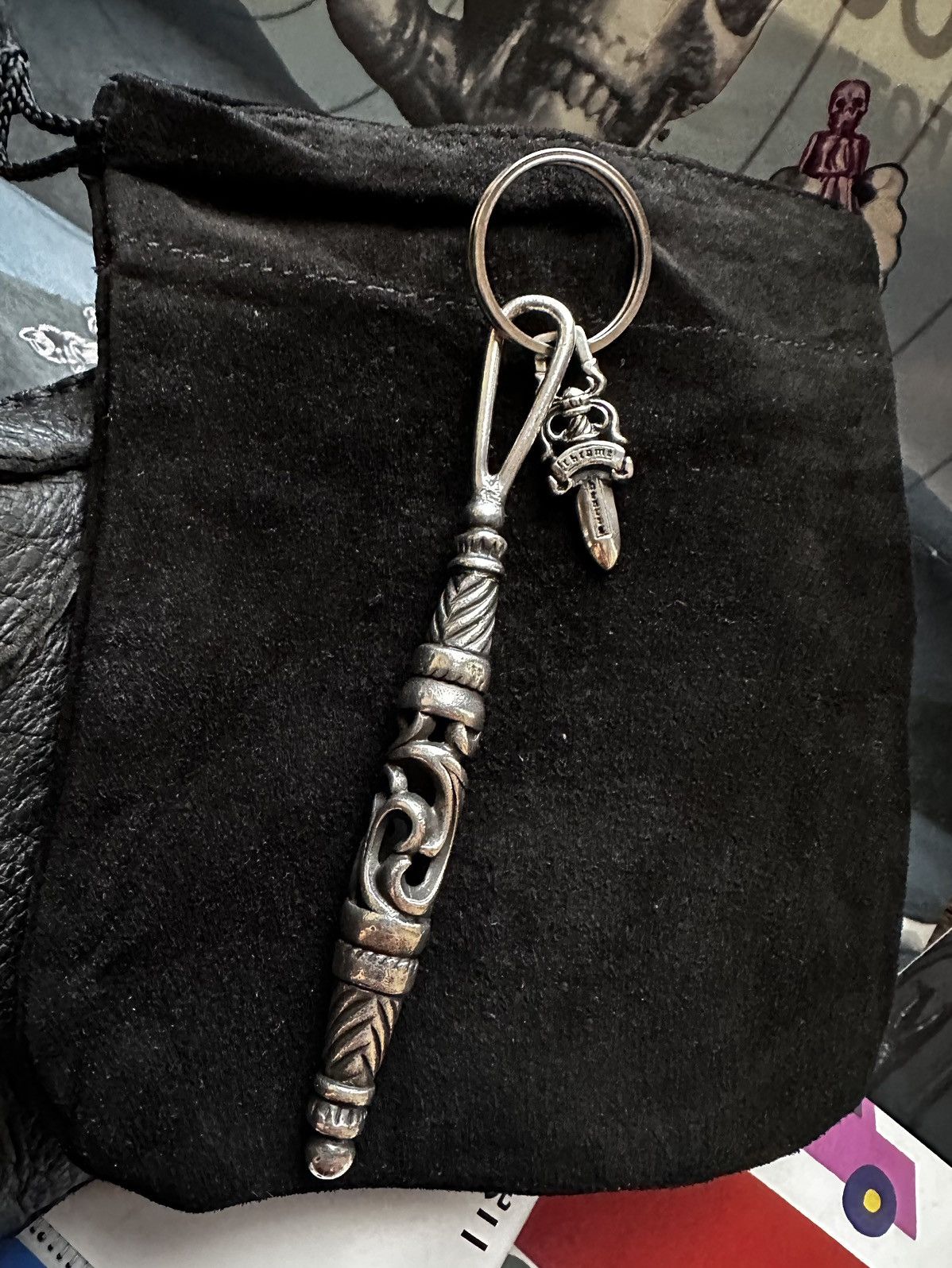 Pre-owned Chrome Hearts Celtic Roller Keychain + Dagger Pendant In Silver
